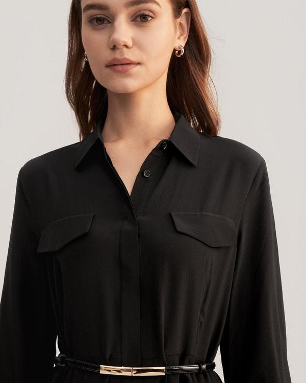 Women's Long Sleeve Retro Graceful Silk Dress Product Image