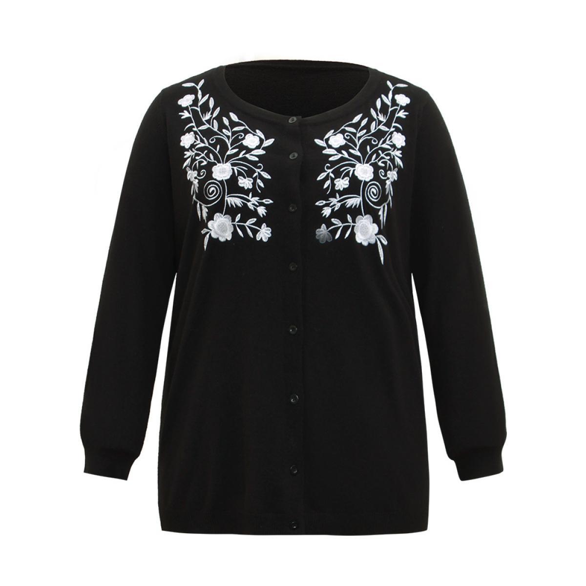 Plus Size Supersoft Essentials Anti-Pilling Silhouette Floral Print Cardigan Black Women Casual Loose Long Sleeve Dailywear Cardigans BloomChic 14-16/1X Product Image