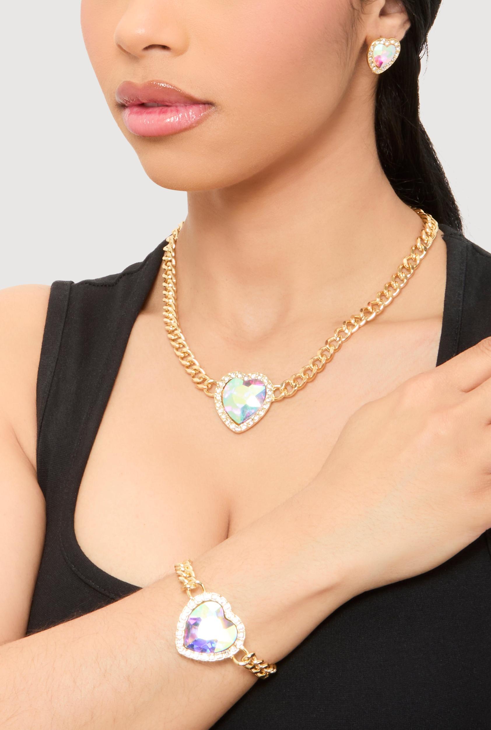 Cubic Zirconia Beaded Necklace and Stud Earrings Female Product Image