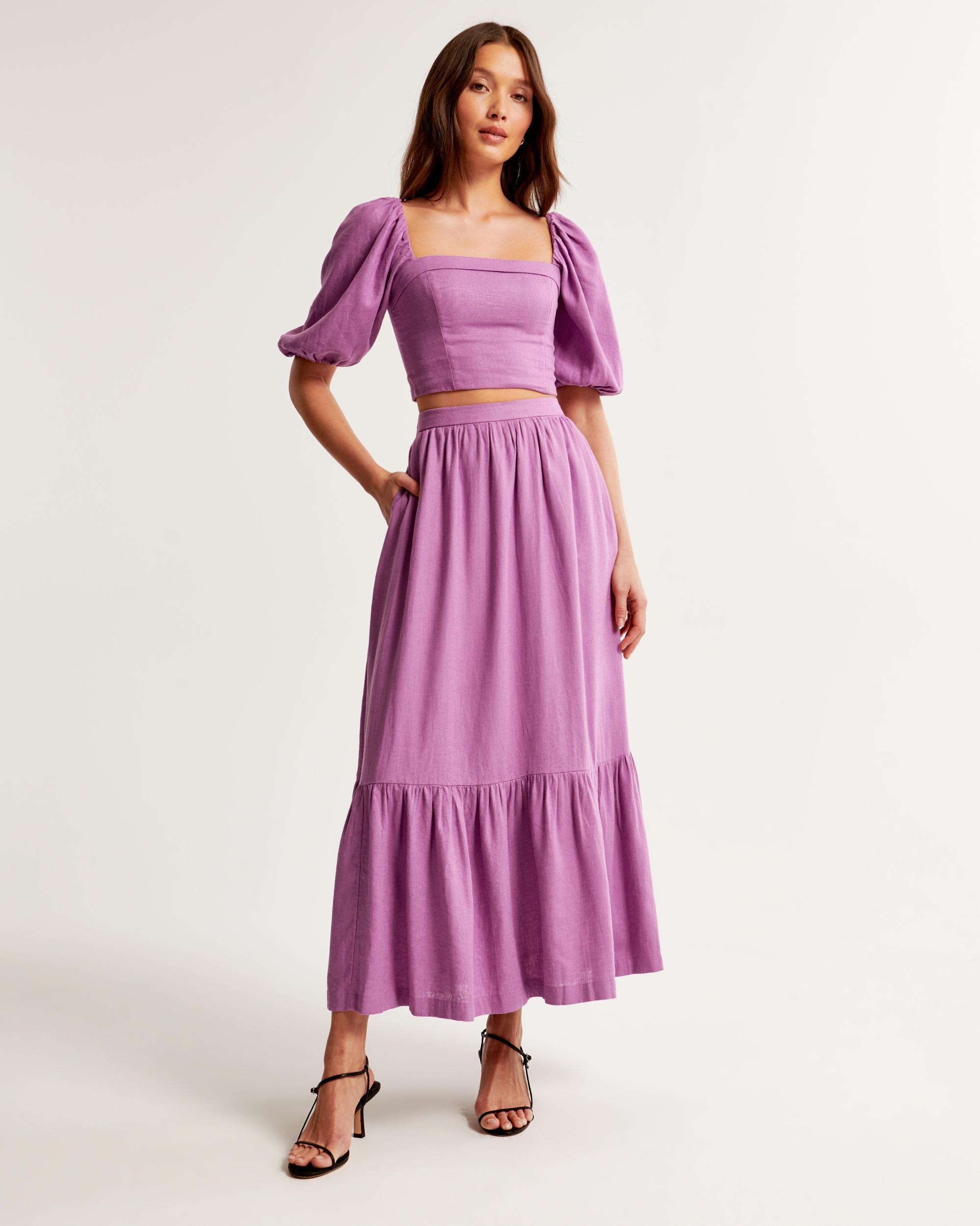 Linen-Blend Puff Sleeve Set Top Product Image