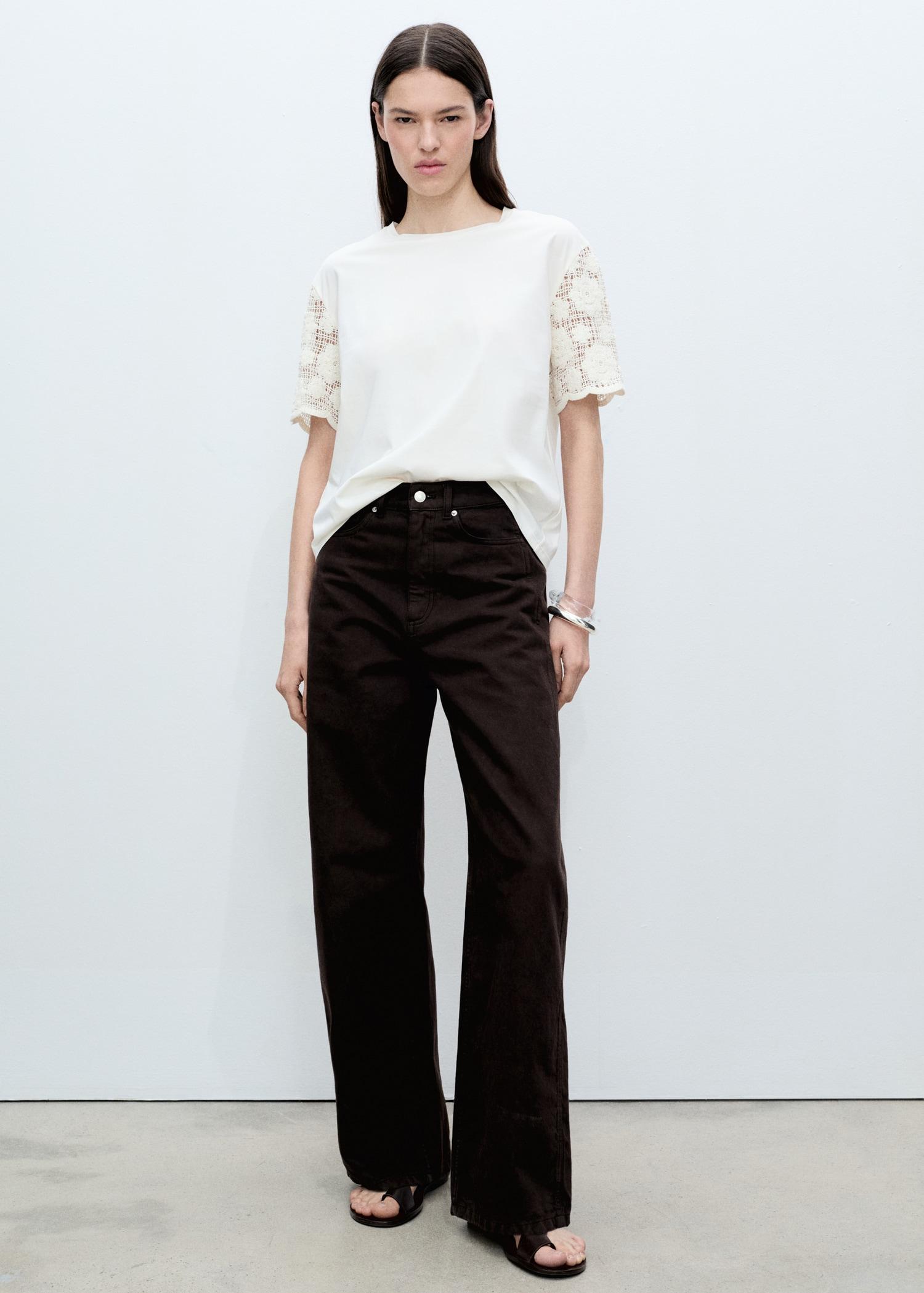 Cotton crochet sleeve t-shirt - Women | MANGO USA Product Image