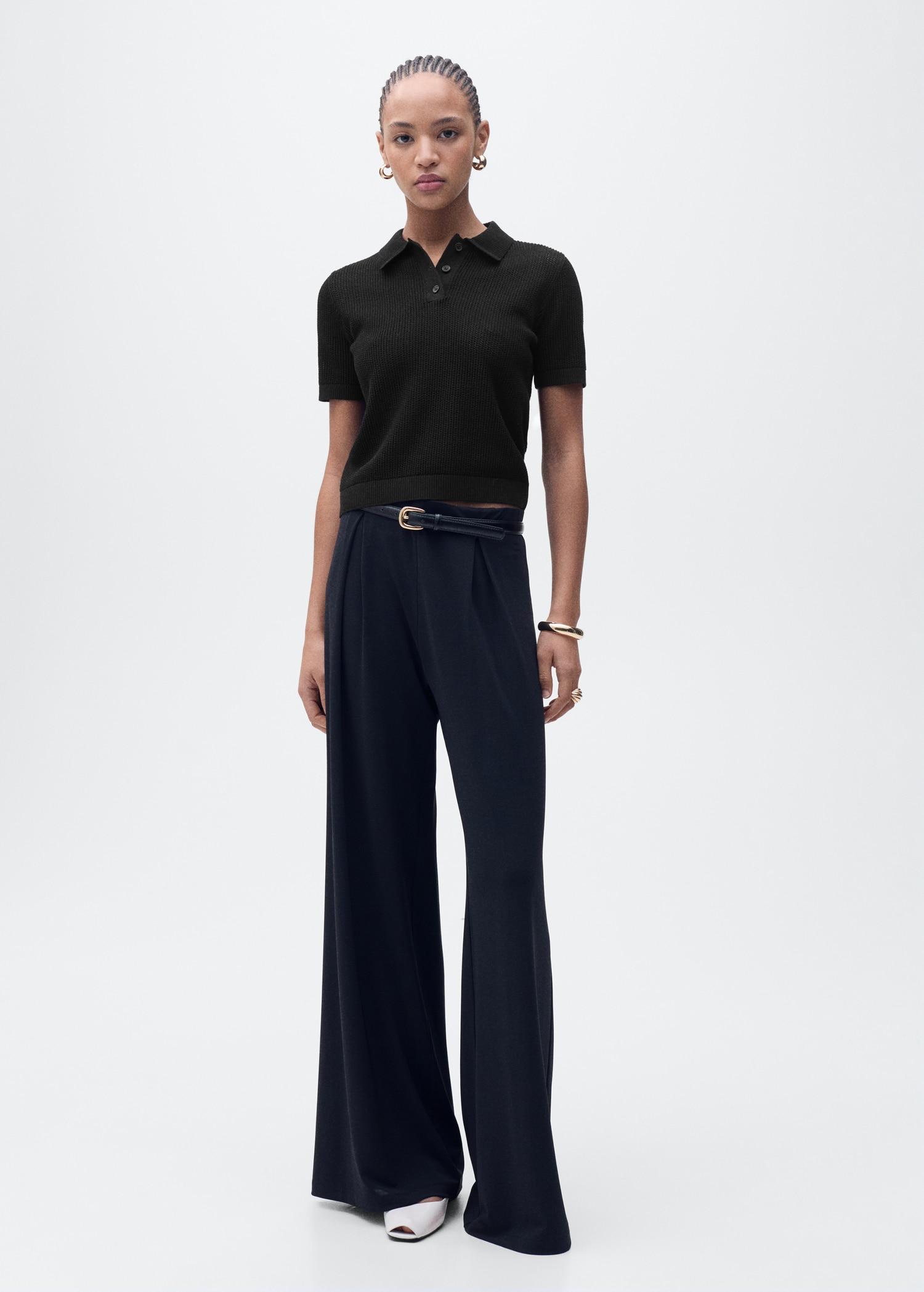 Openwork knitted polo-neck sweater - Women | MANGO USA Product Image