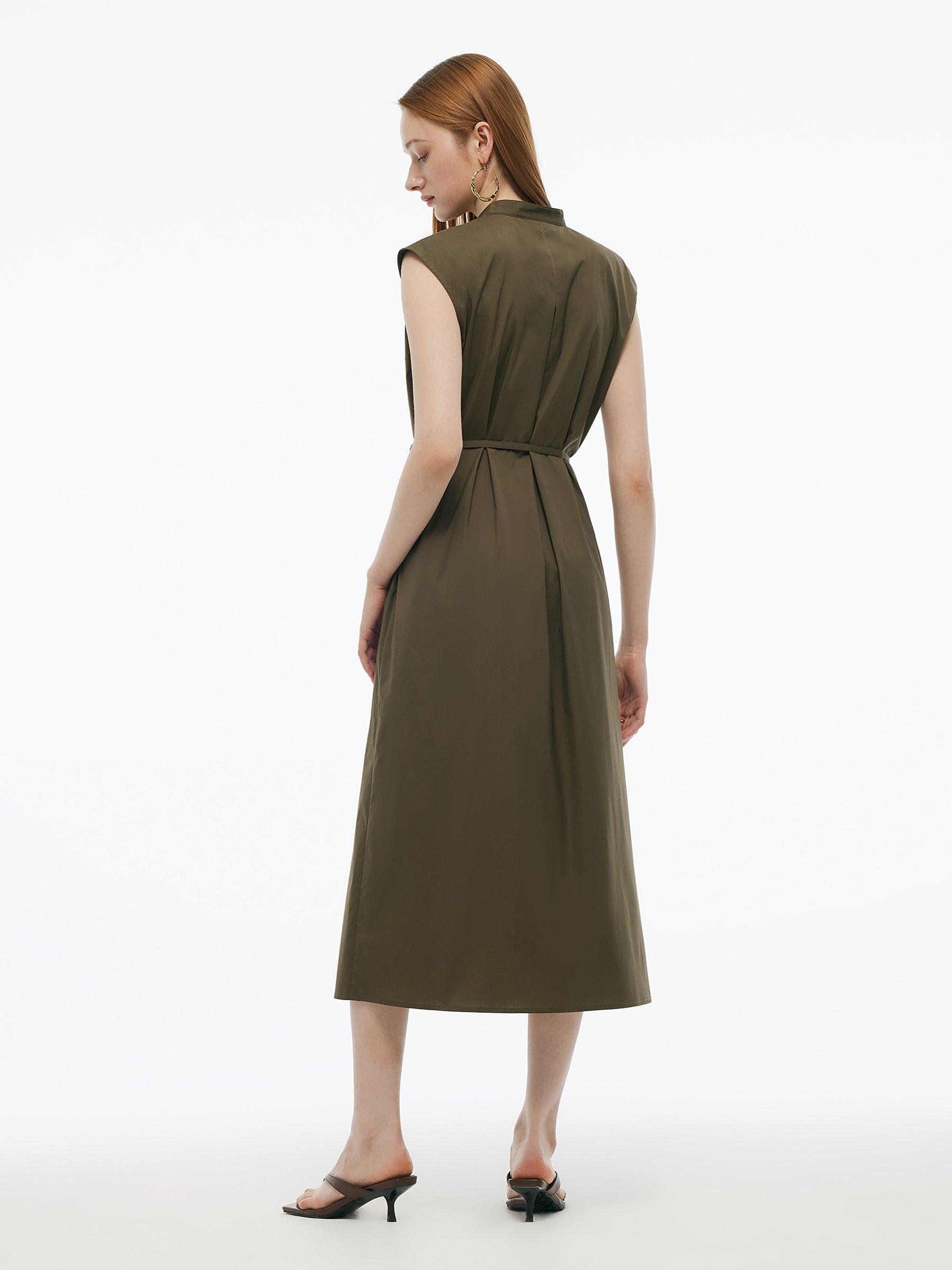 Cap Sleeve Adjustable V-Neck Women Maxi Dress With Belt Product Image