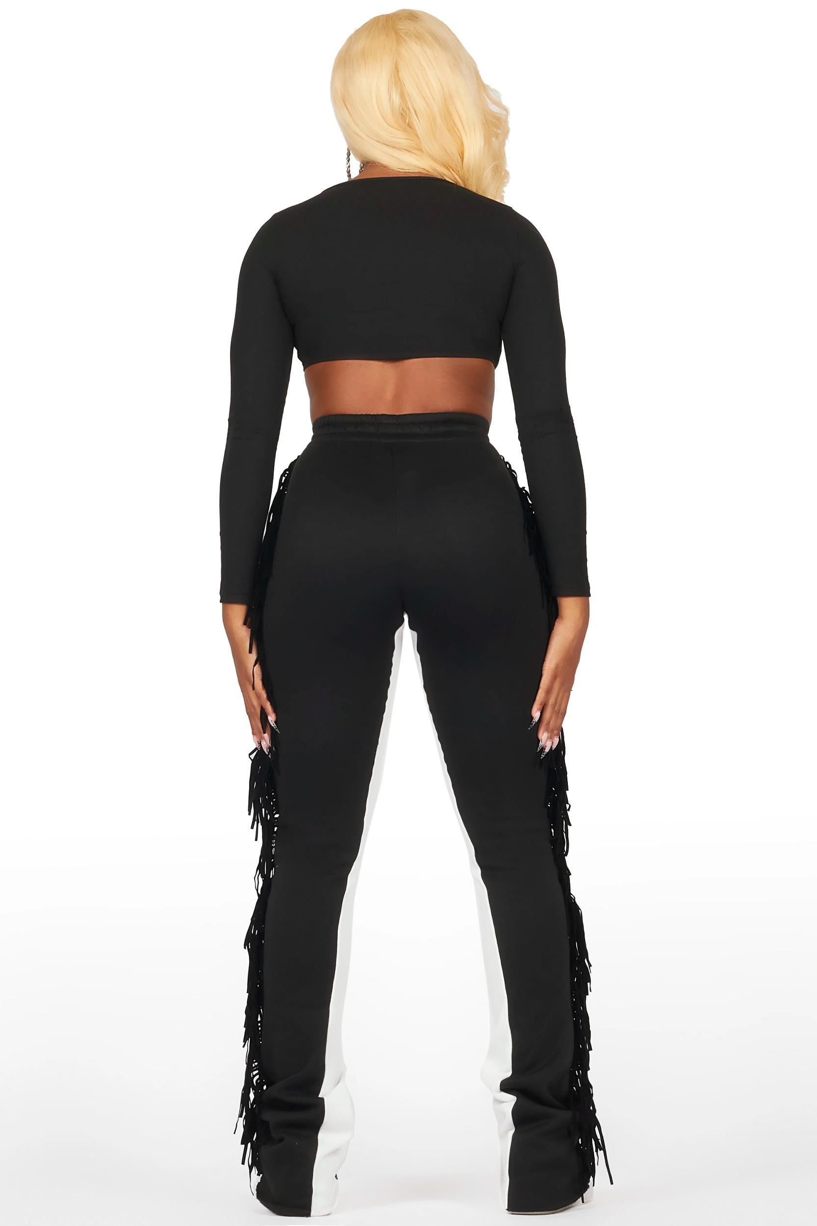 Kendra Black Fringe Stacked Flare Track Pant Female Product Image