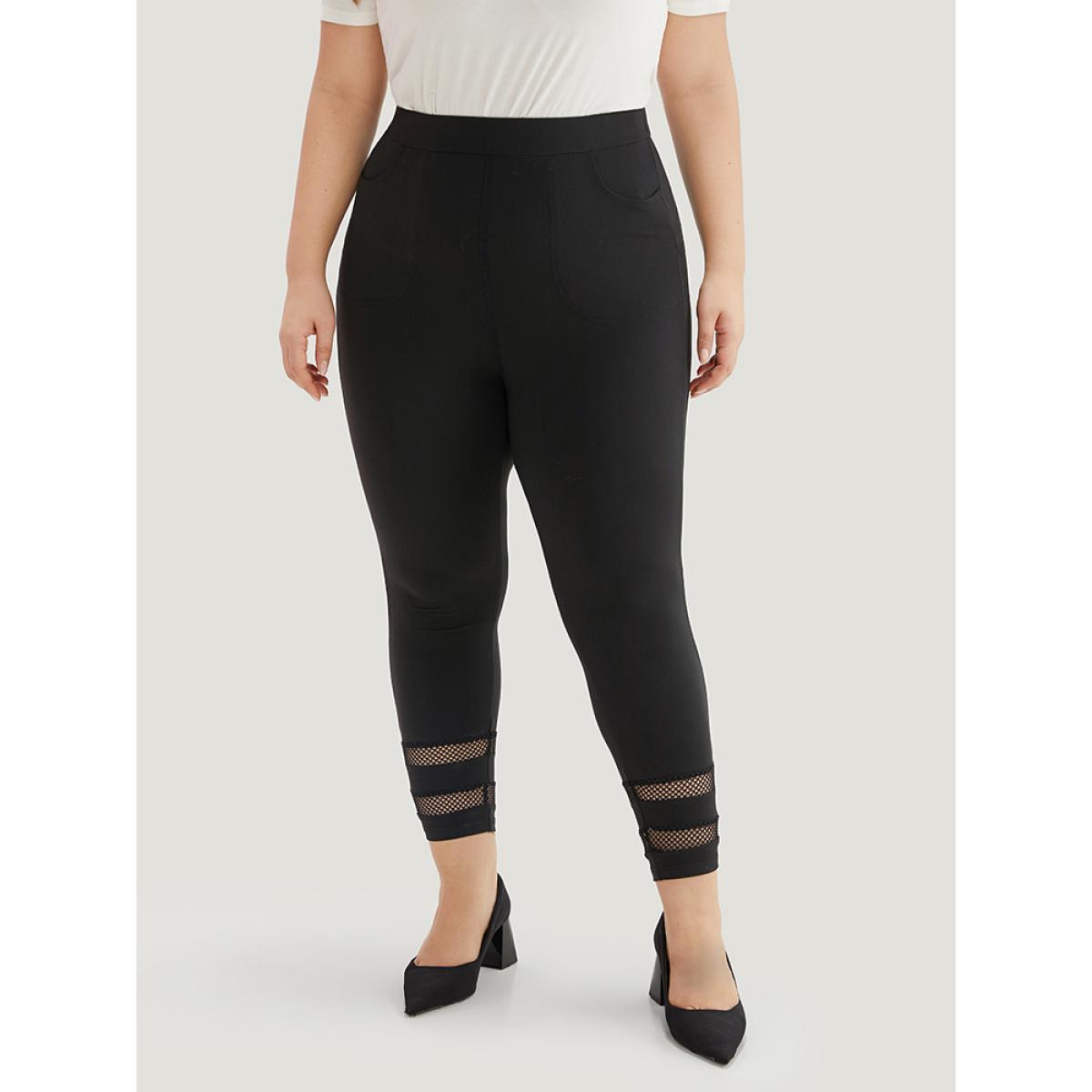 Plus Size Plain Lace Patchwork Cut Out Legging Women Black Casual High stretch Skinny High Rise Dailywear Leggings BloomChic 22-24/3X Product Image