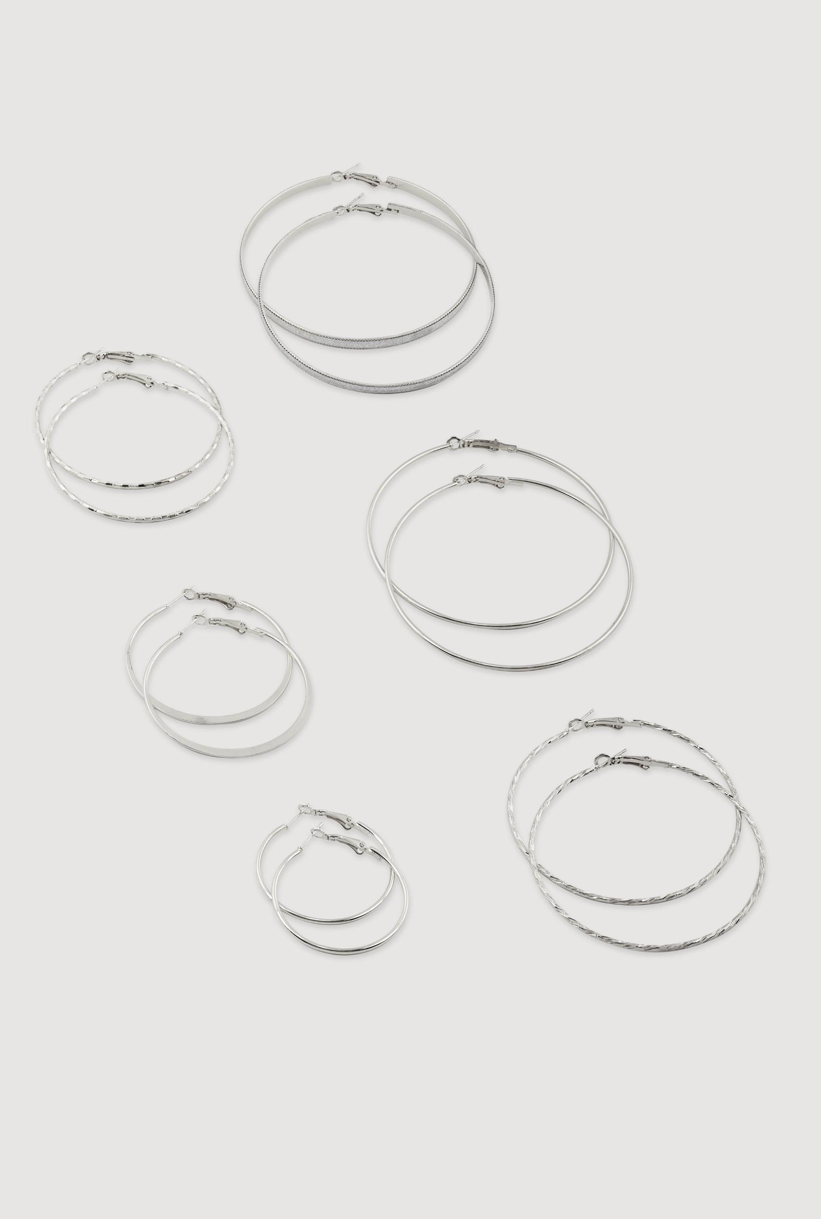 Assorted Textured Hoop Earrings Set of 6 Female Product Image