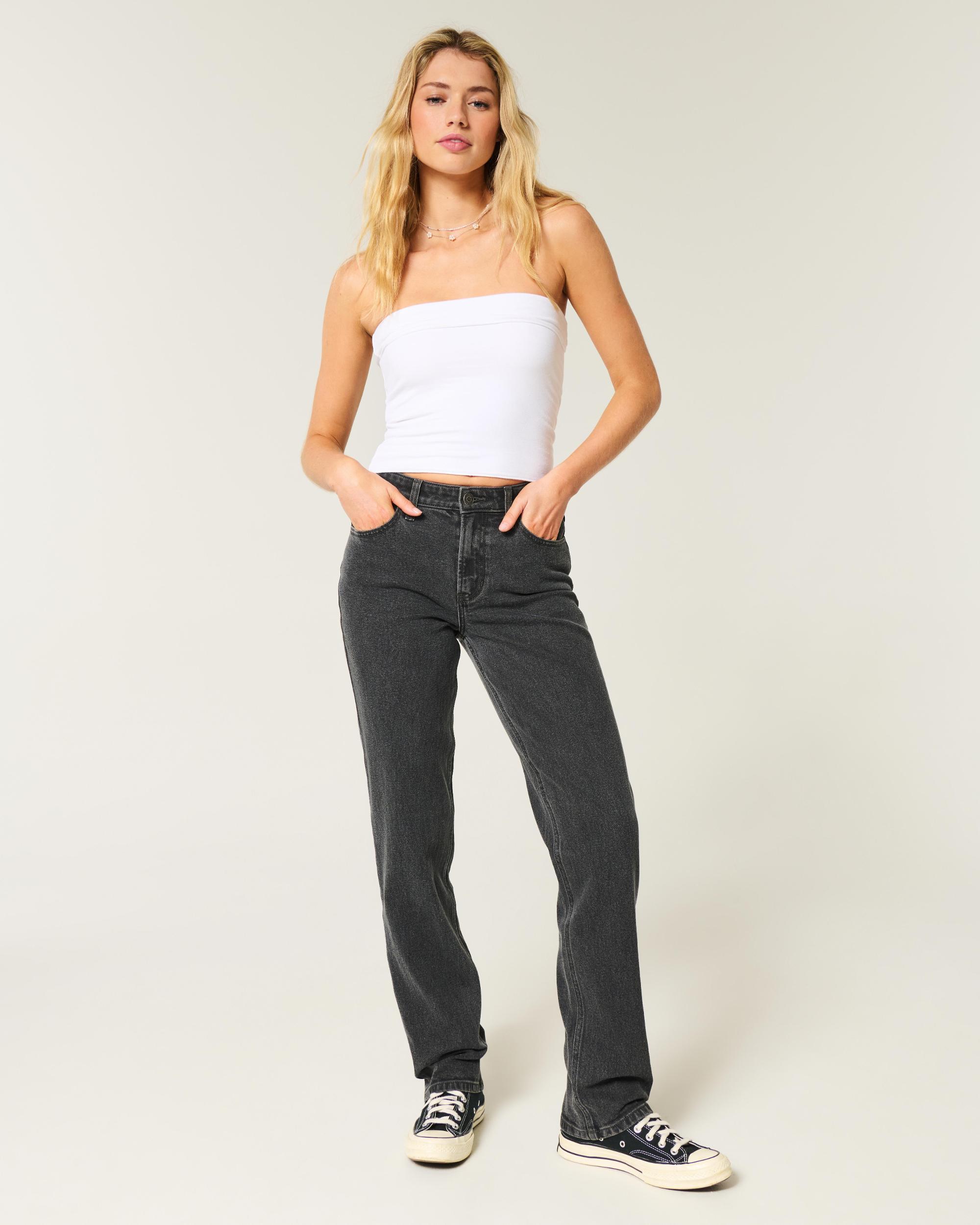 High-Rise Washed Black Straight Jeans Product Image