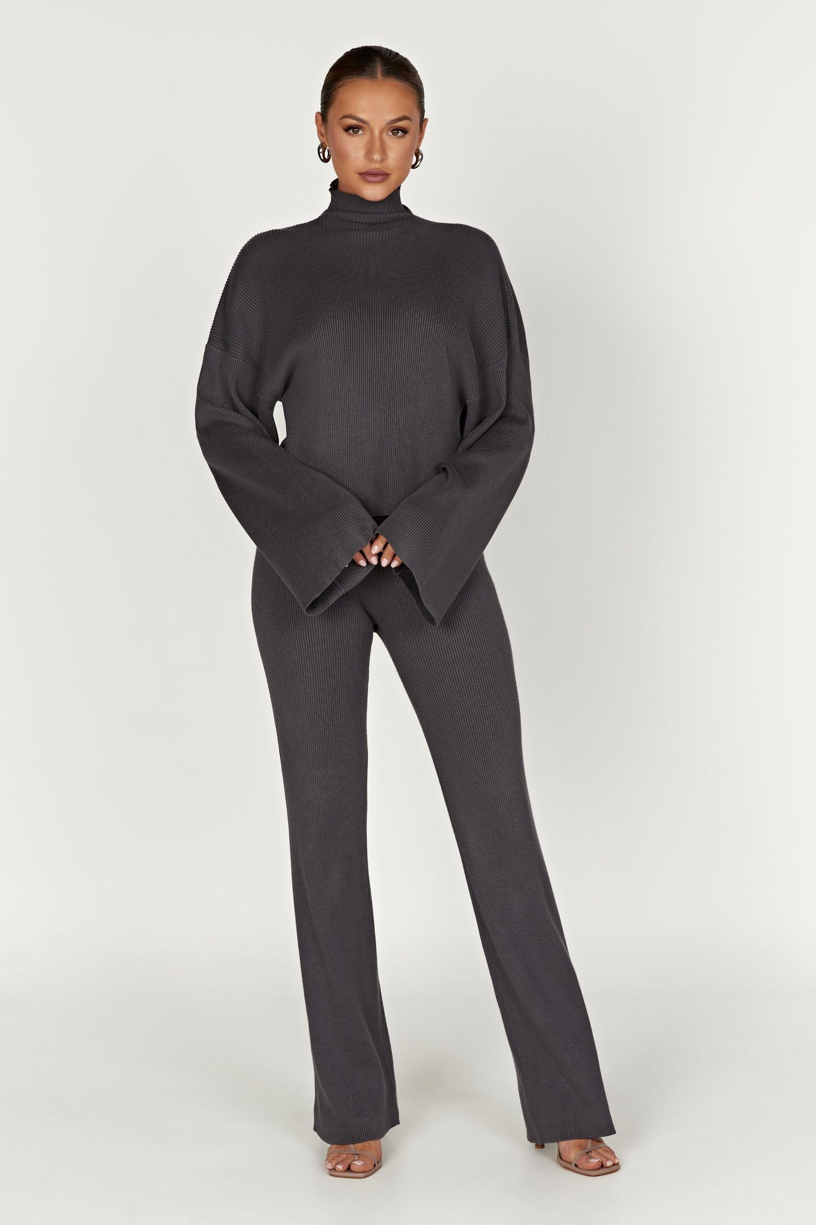 Winona Turtleneck Knit Top - Charcoal Product Image