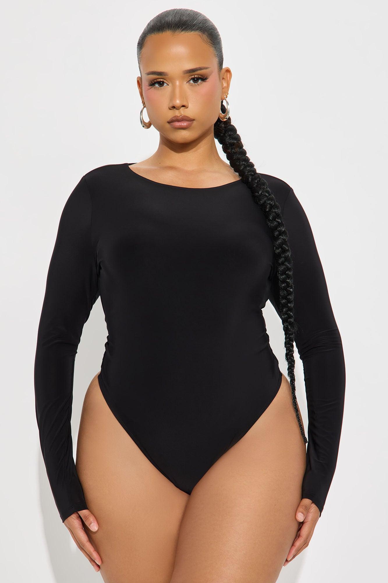 Breezy Double Lined Long Sleeve Bodysuit - Black Product Image