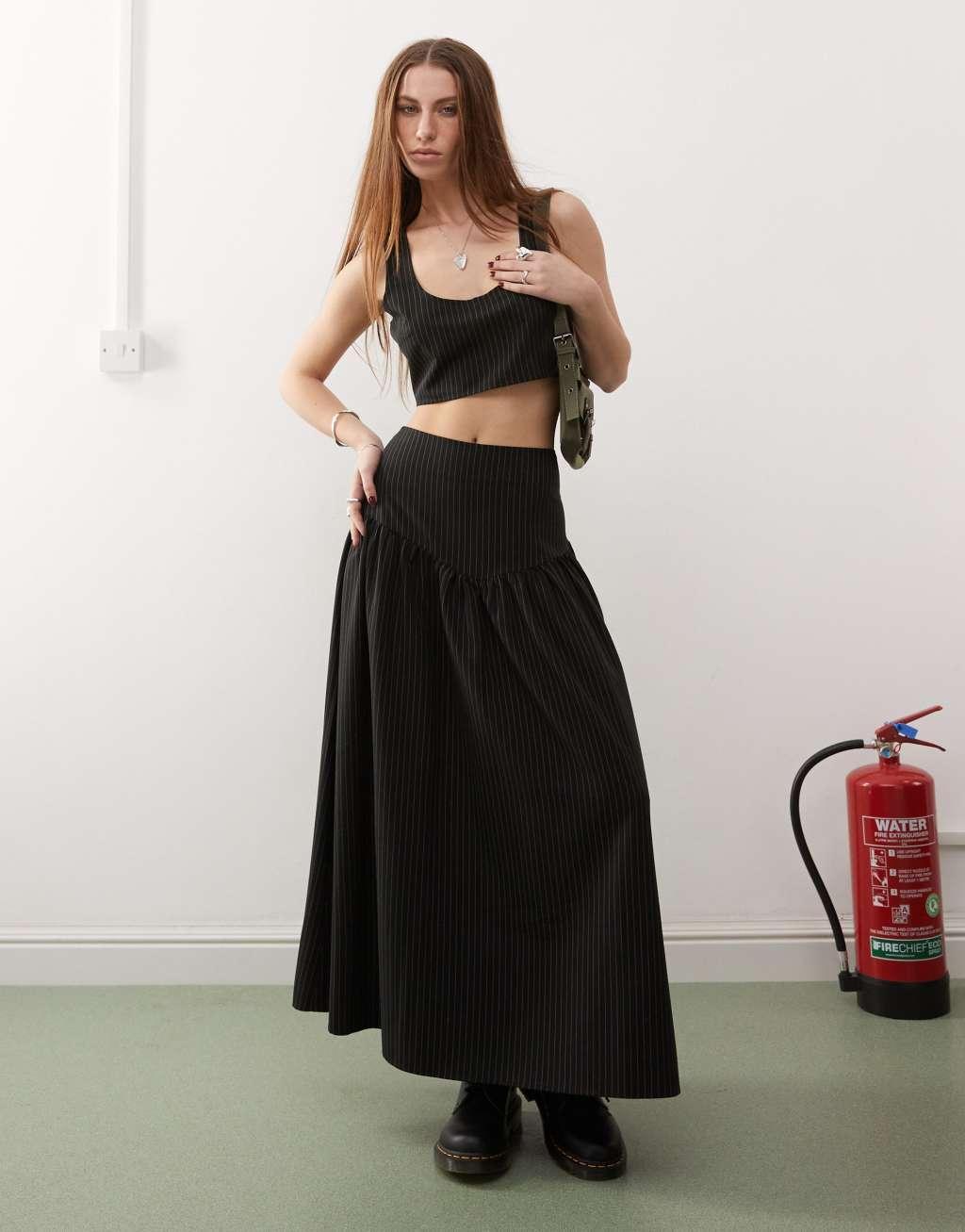 COLLUSION tailored pinstripe crop top in black - part of a set Product Image
