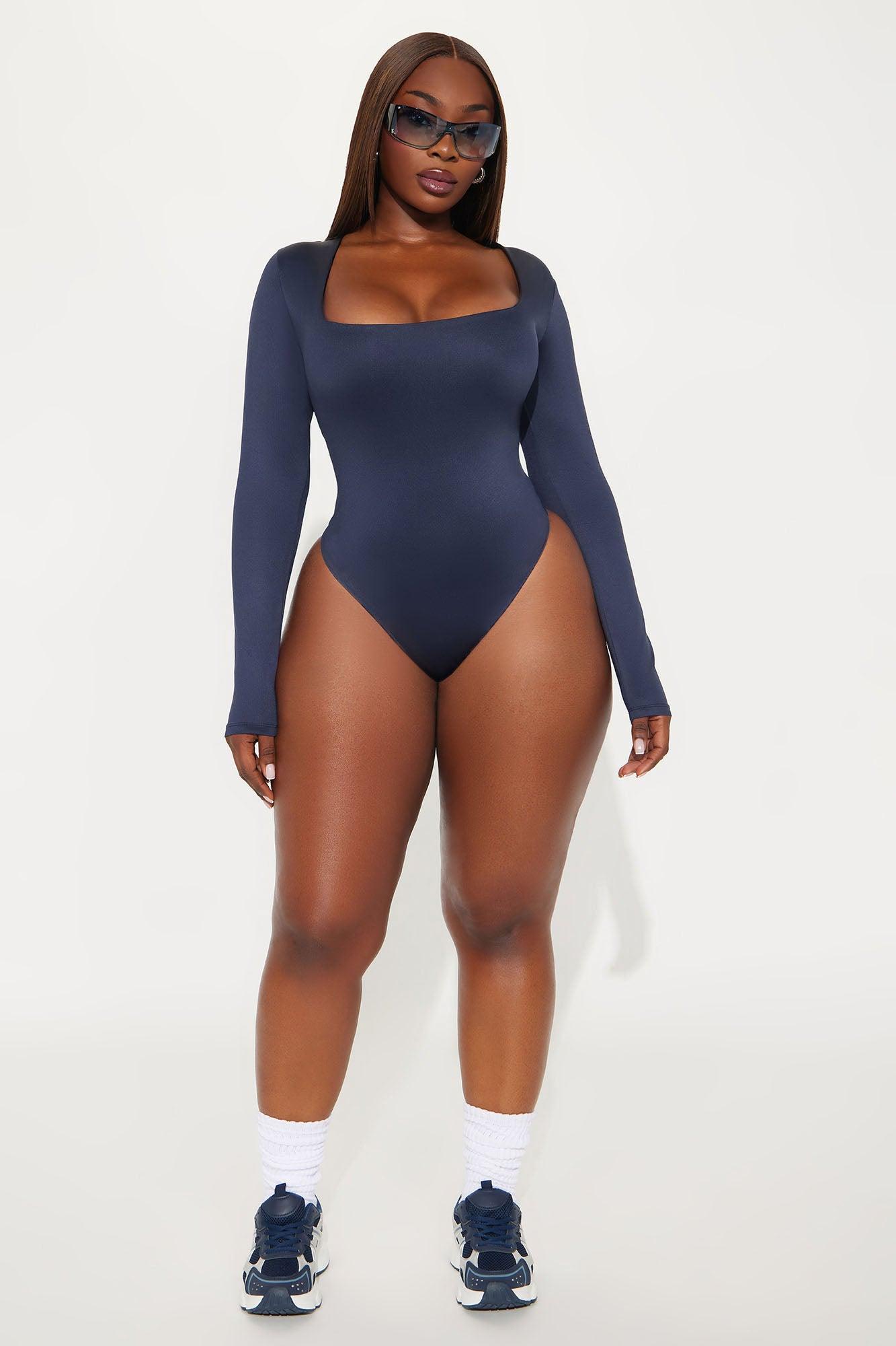 Contour Double Lined Long Sleeve Square Neck Bodysuit - Navy Female Product Image