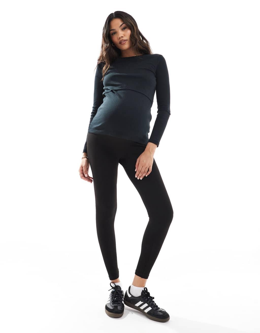 Mamalicious Maternity rib jersey nursing top in black Product Image