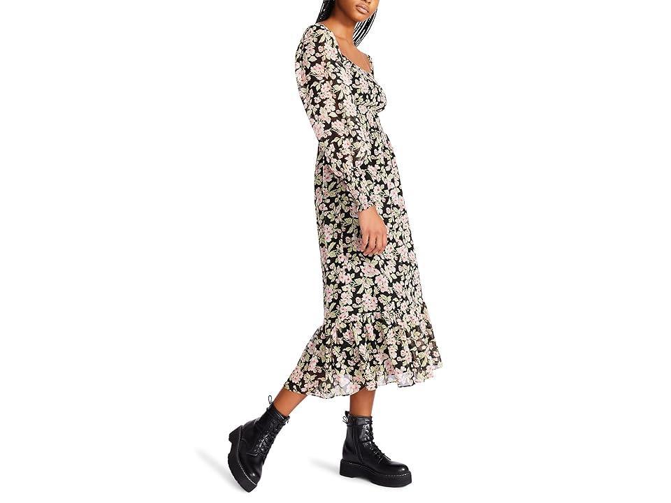 Betsey Johnson Romantic Floral Smocked Printed Chiffon Midi Women's Clothing Product Image