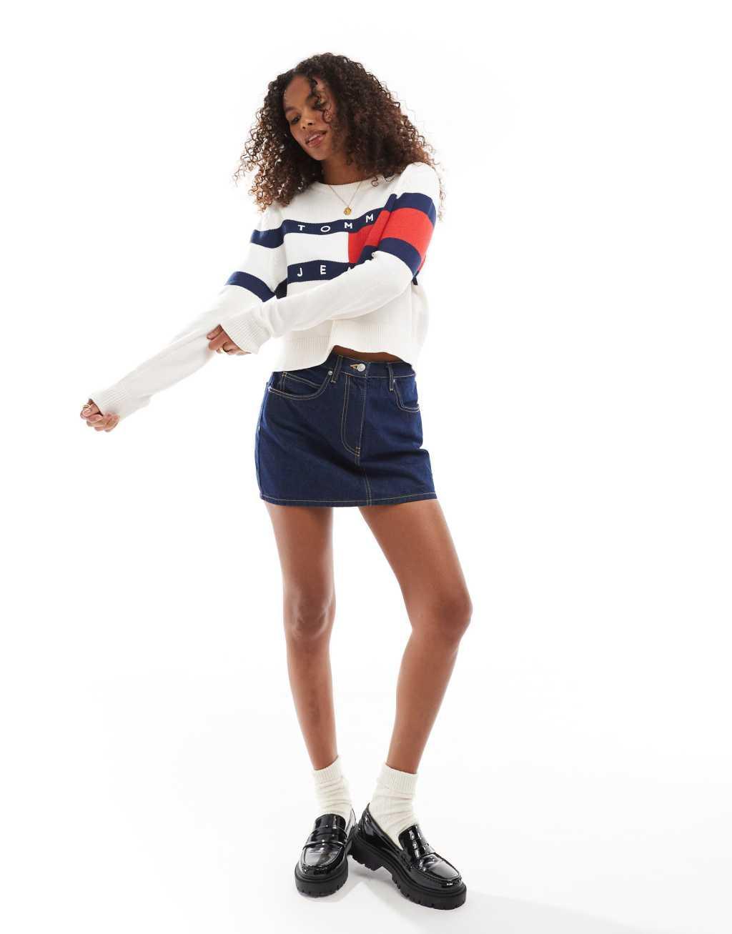 Tommy Jeans center flag sweater in white Product Image