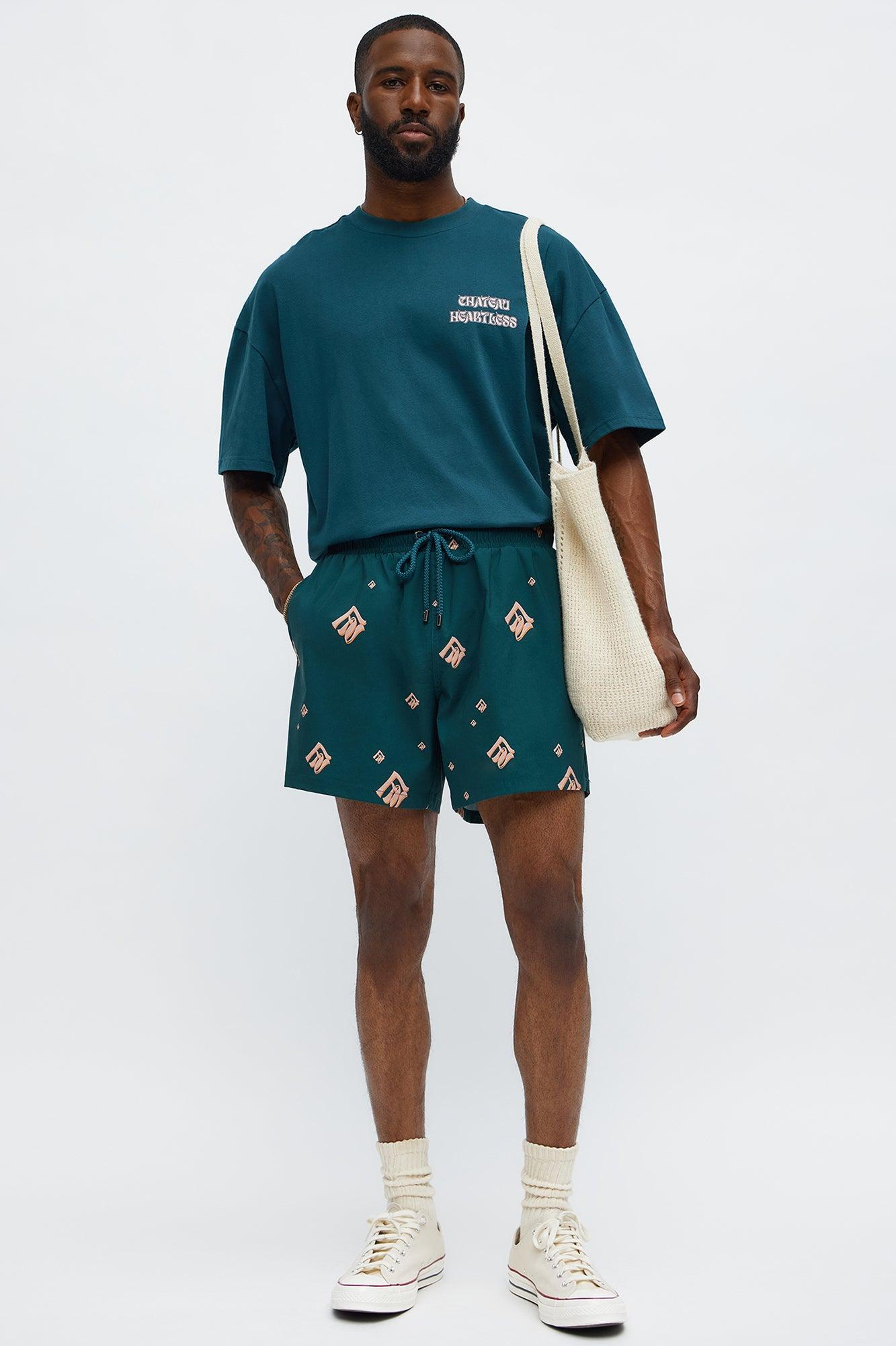 Oversized Chateau Printed Short Sleeve Tee - Teal/combo Male Product Image