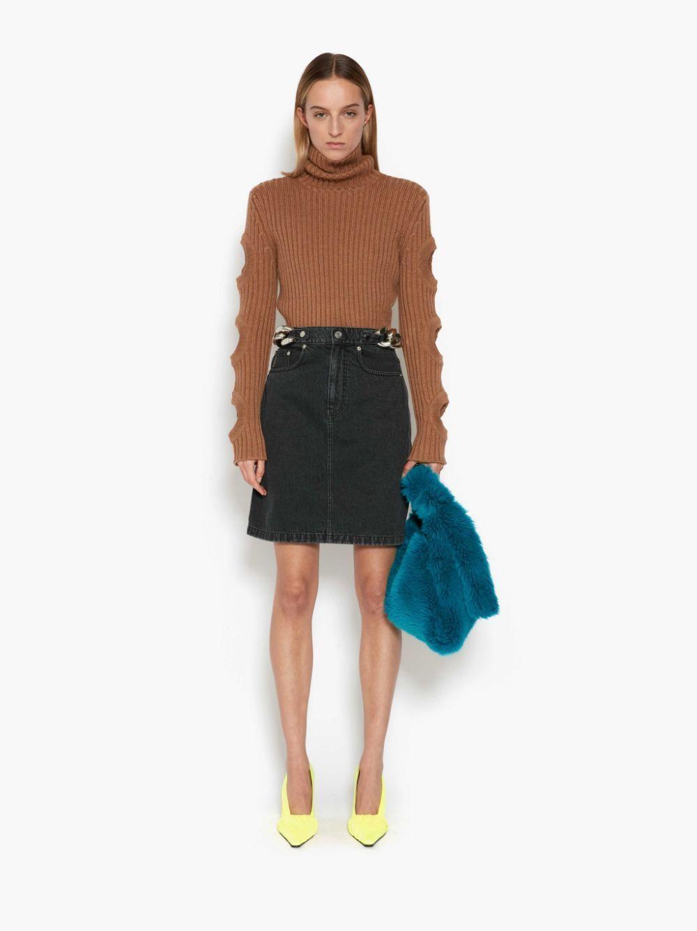 JW ANDERSON Merino Wool Cutout-sleeve Turtleneck Sweater In Brown Product Image