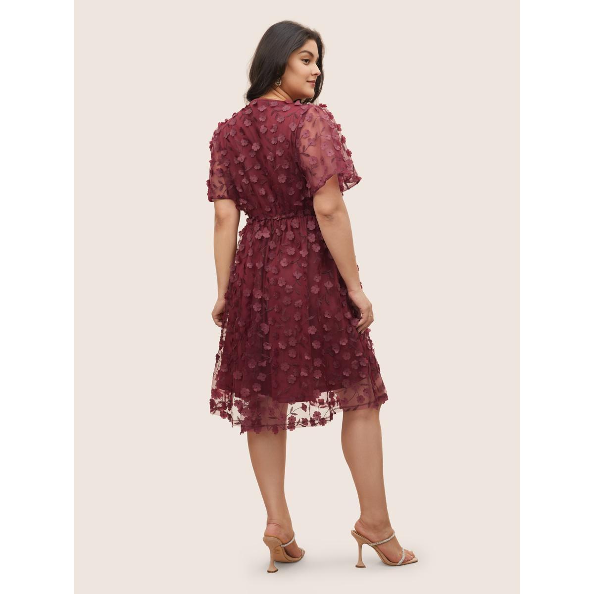 Plus Size Plisse Mesh Pocket Overlap Collar Dress Scarlet Women Cocktail Non Overlap Collar Short sleeve Curvy Midi Dress BloomChic 30/6X Product Image