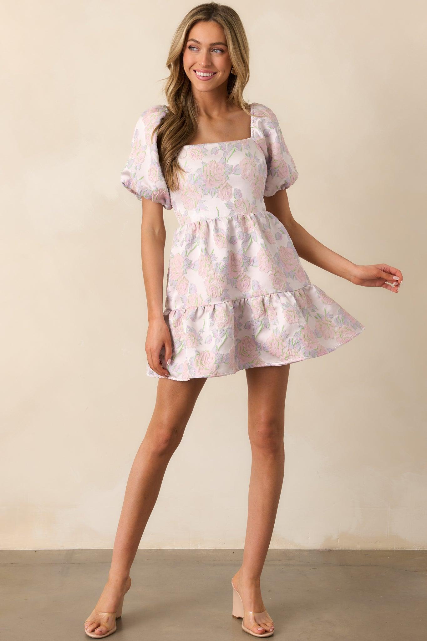 Once Upon A Time Lavender Floral Jacquard Mini Dress Product Image