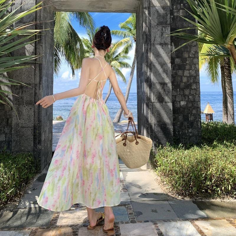 Spaghetti Strap Tie-Dyed Midi Sundress Product Image