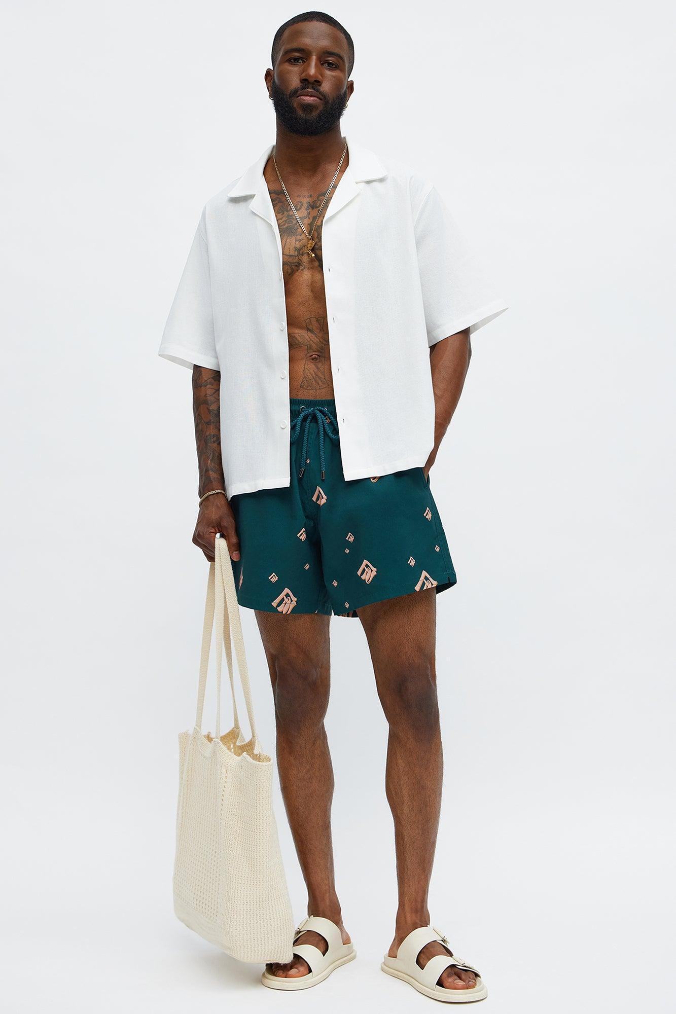 Chateau Luxe Printed Swim Mid Trunk - Teal/combo Product Image