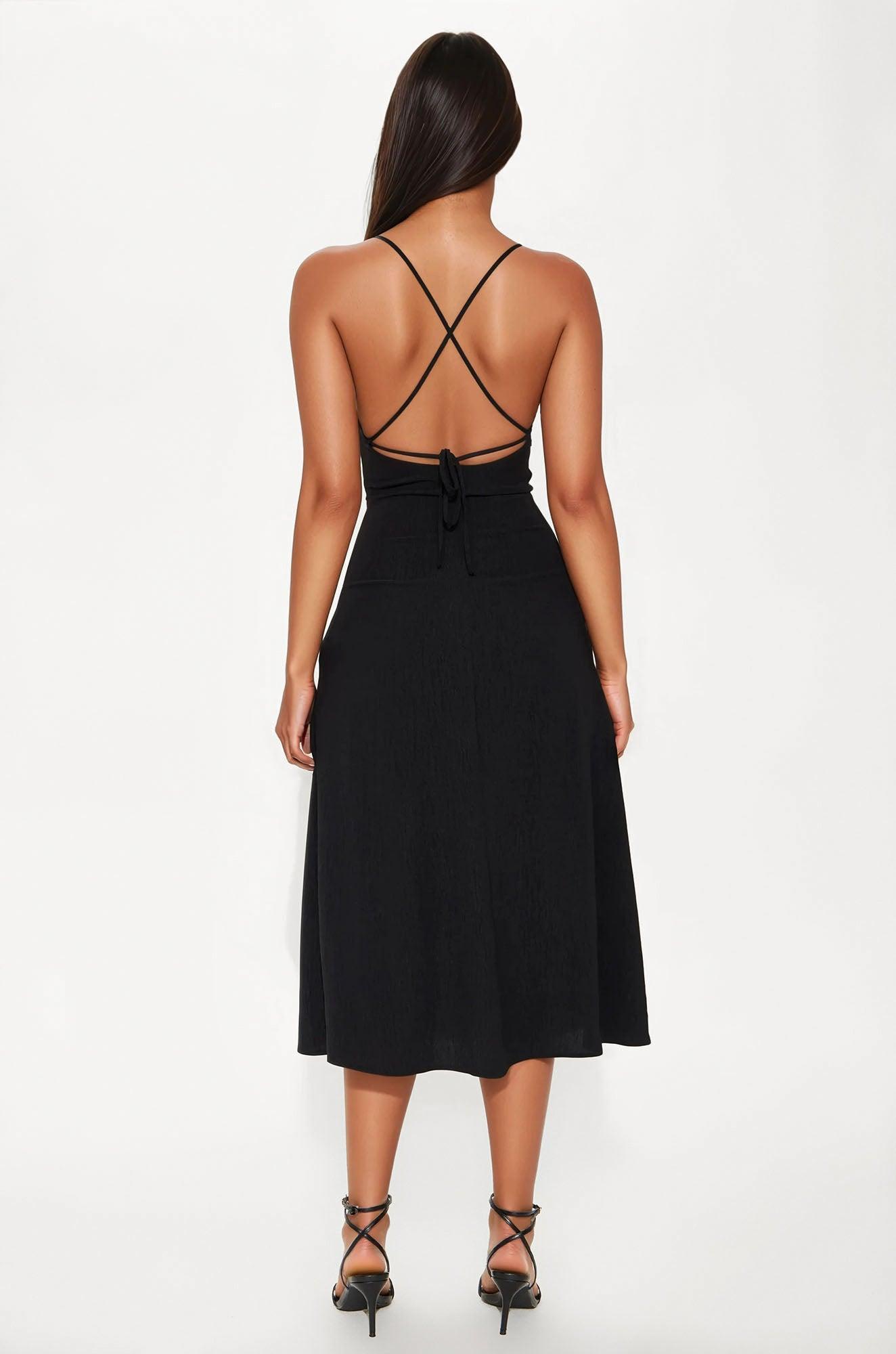 Miranda V Neck Midi Dress - Black Product Image