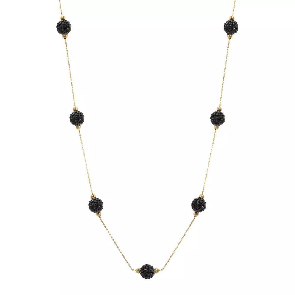 Women's 14ky Gold Bead White Crystal Station Necklace, Size: 18", Black Product Image