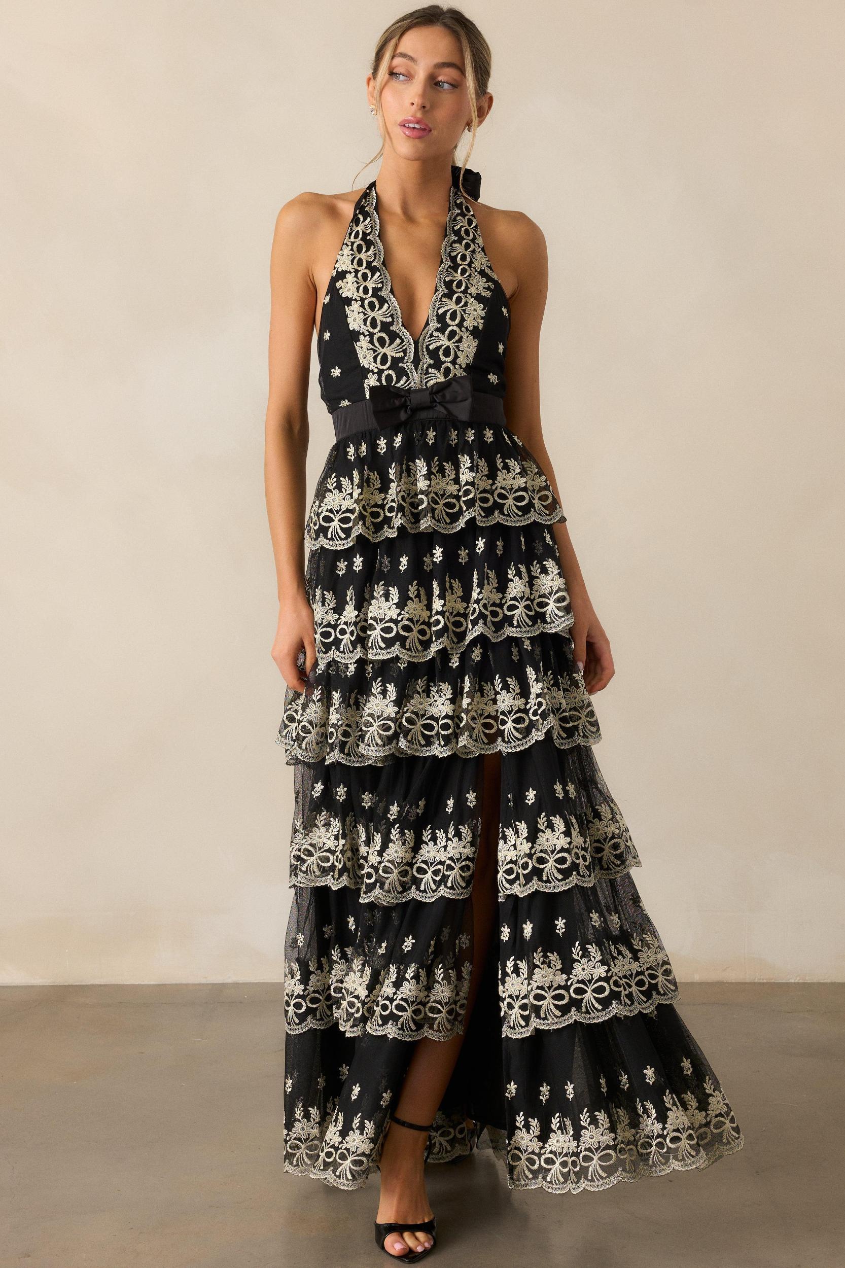 Dancing Under The Stars Black Tiered Maxi Dress Product Image