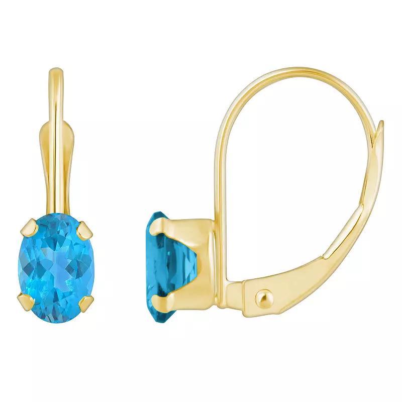 Celebration Gems 10k Gold Oval Swiss Blue Topaz Leverback Earrings, Women's, 10k Whgold Product Image