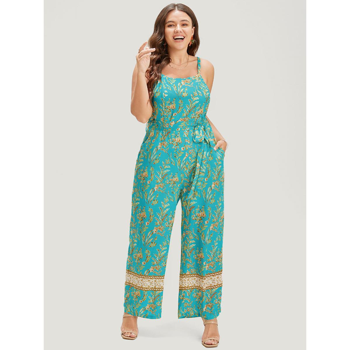 Plus Size Arctic Bandana Print Belt Pocket Spaghetti Strap Jumpsuit Women Vacation Sleeveless Spaghetti Strap Dailywear Loose Jumpsuits BloomChic 26/4X Product Image
