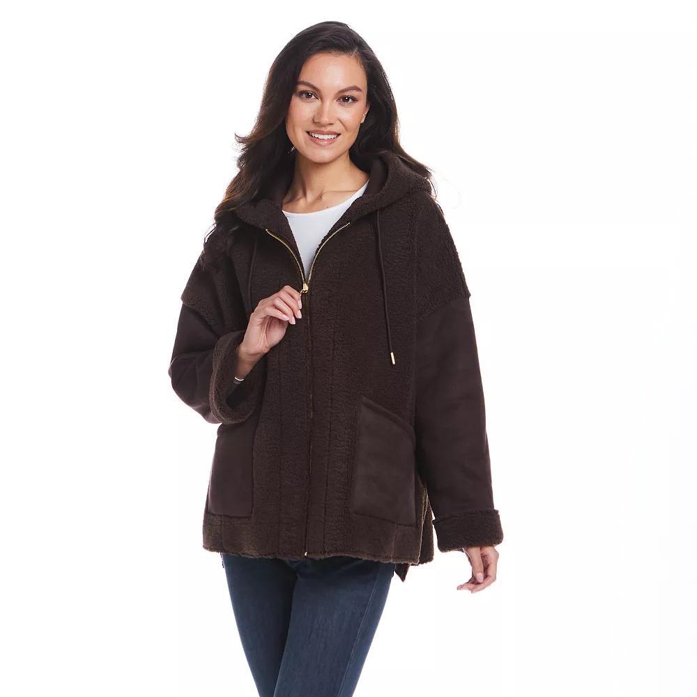 Womens Weathercast Reversible Faux Shearling Jacket Brown Product Image