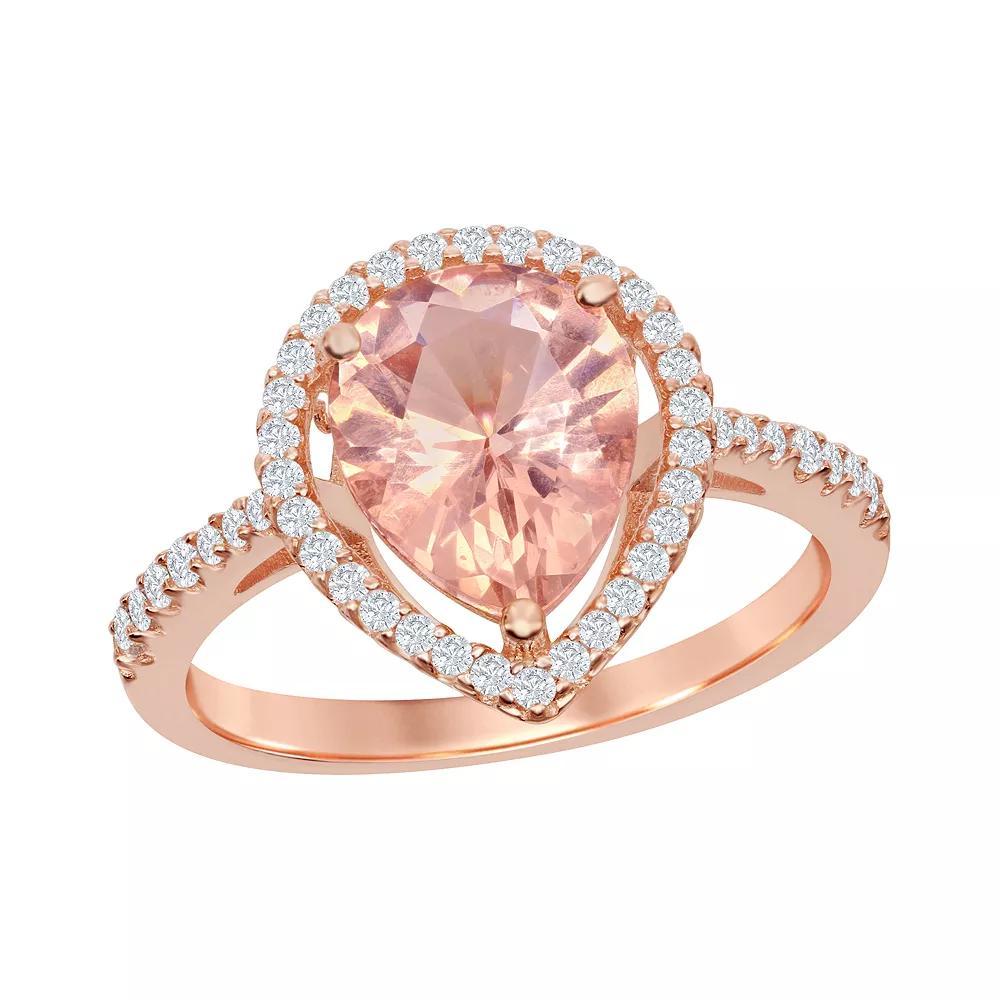 Sterling Silver Pear Morganite Cubic Zirconia Ring, Women's, Size: 7 Product Image