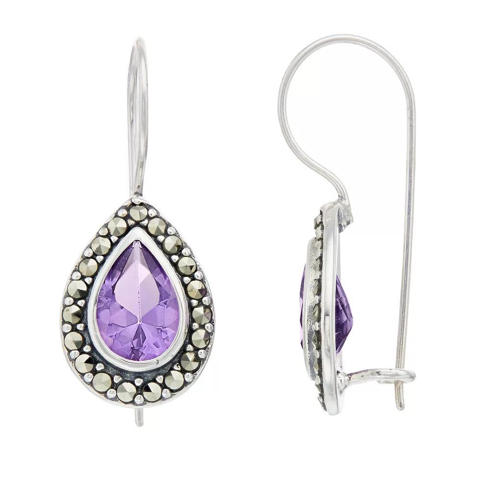Tori Hill Sterling Silver Amethyst & Marcasite Teardrop Earrings, Women's Product Image