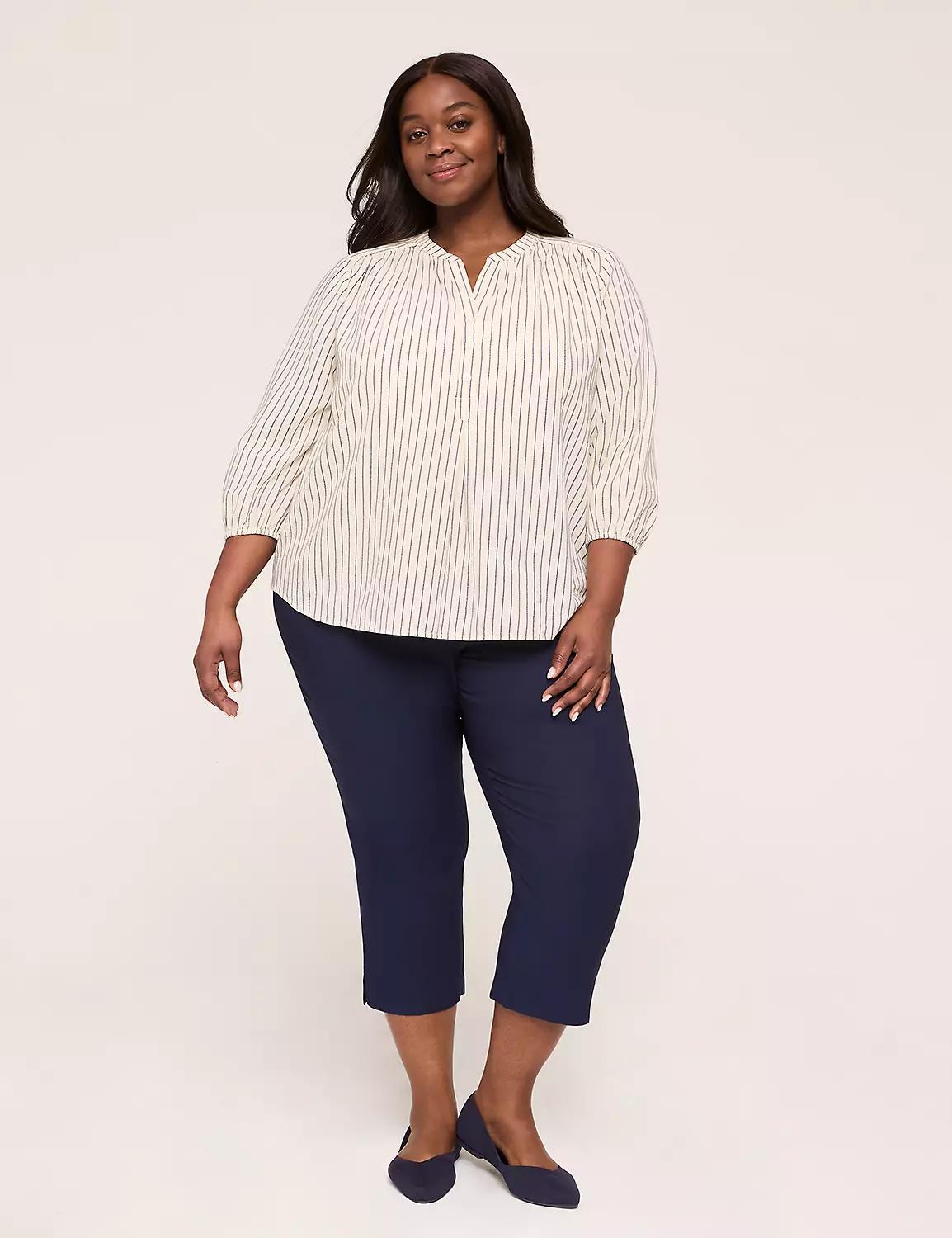 3/4-Sleeve Half-Placket Textured Blouse Product Image