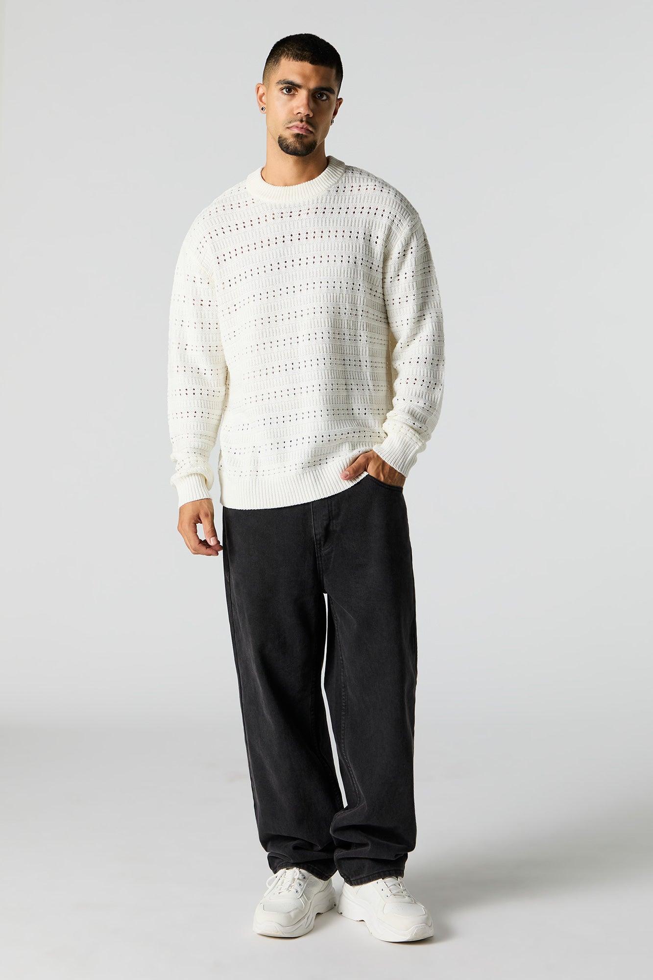 Open Knit Crewneck Sweater Male Product Image