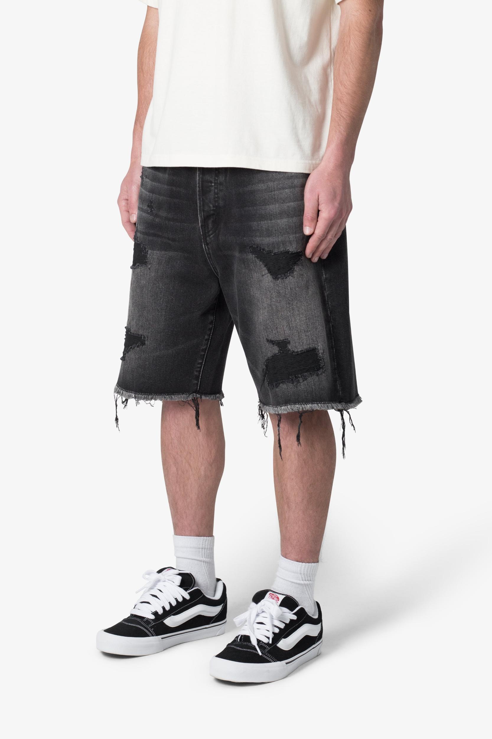 Baggy Rip Denim Shorts - Washed Black Product Image