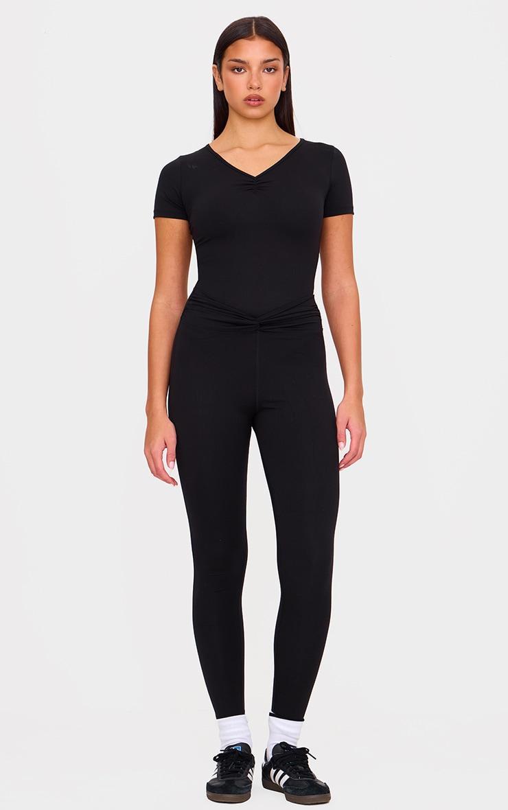Black Sculpt Gathered Short Sleeve Bodysuit Product Image