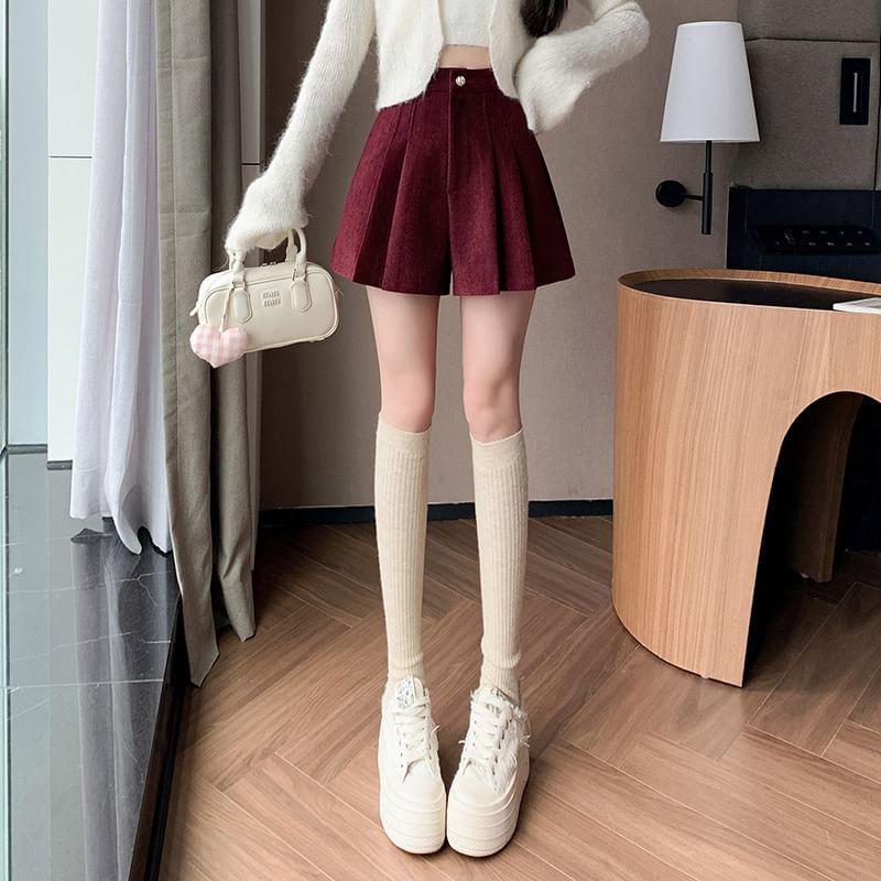 High Waist Plain Wide Leg Shorts Product Image