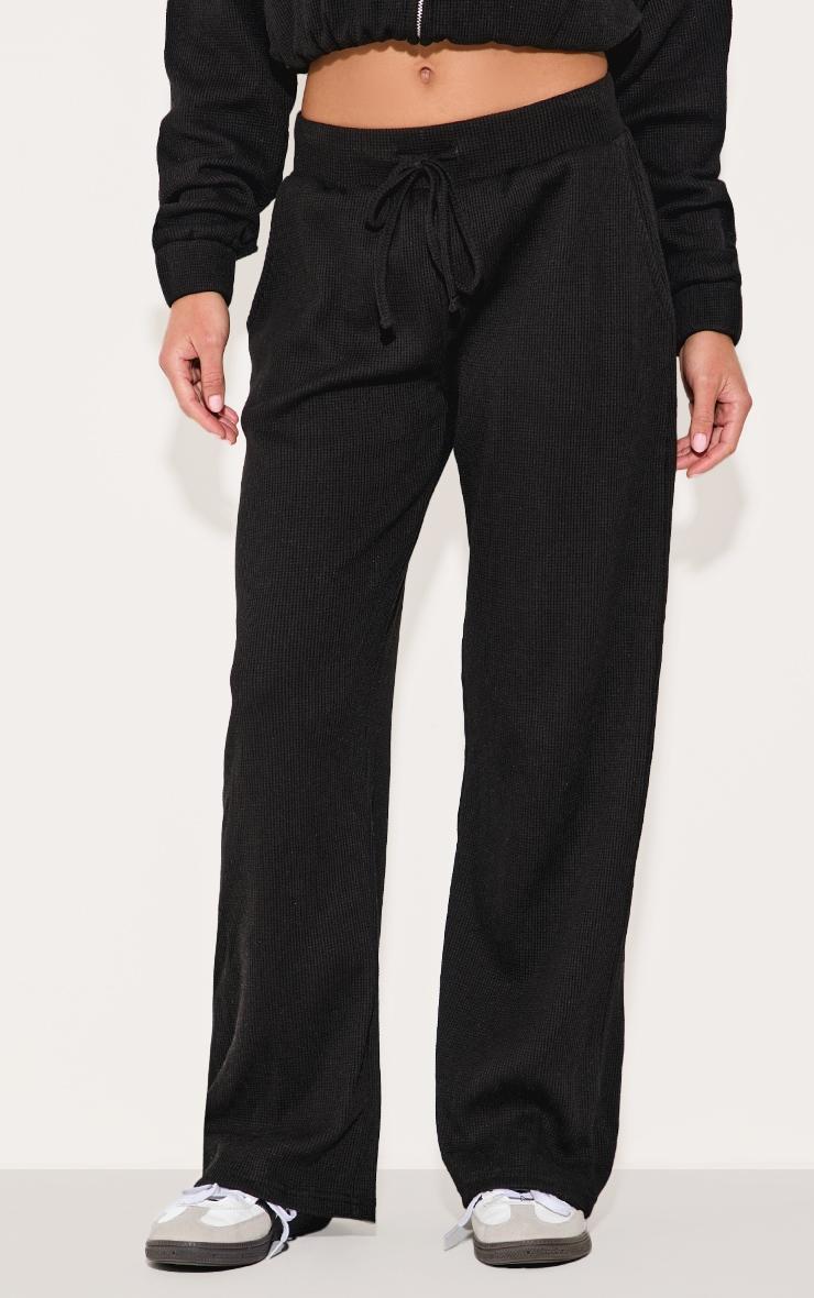 Black Waffle Detail Wide Leg Pants Product Image
