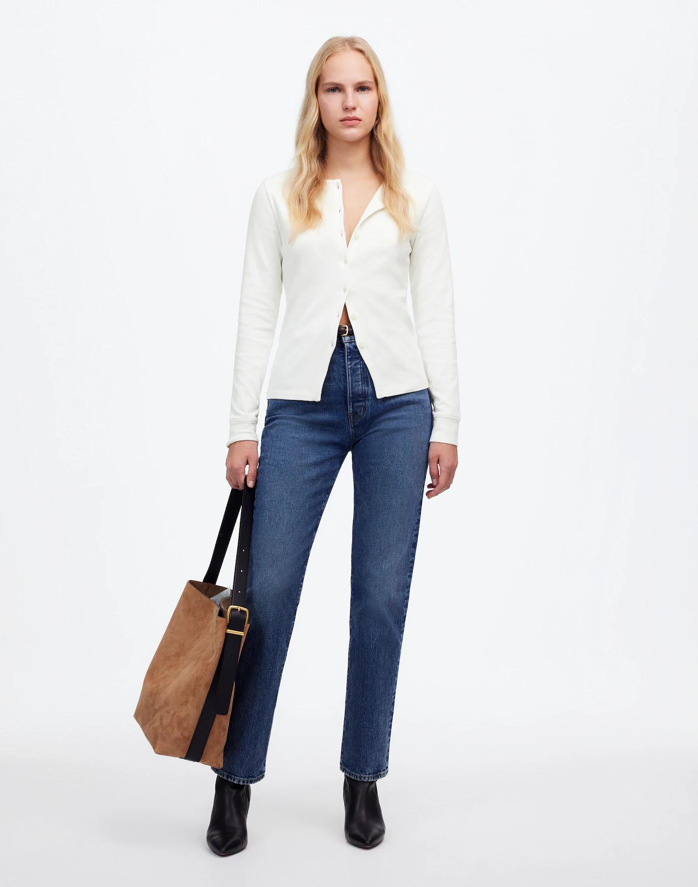Ribbed Button-Front Cardigan Product Image