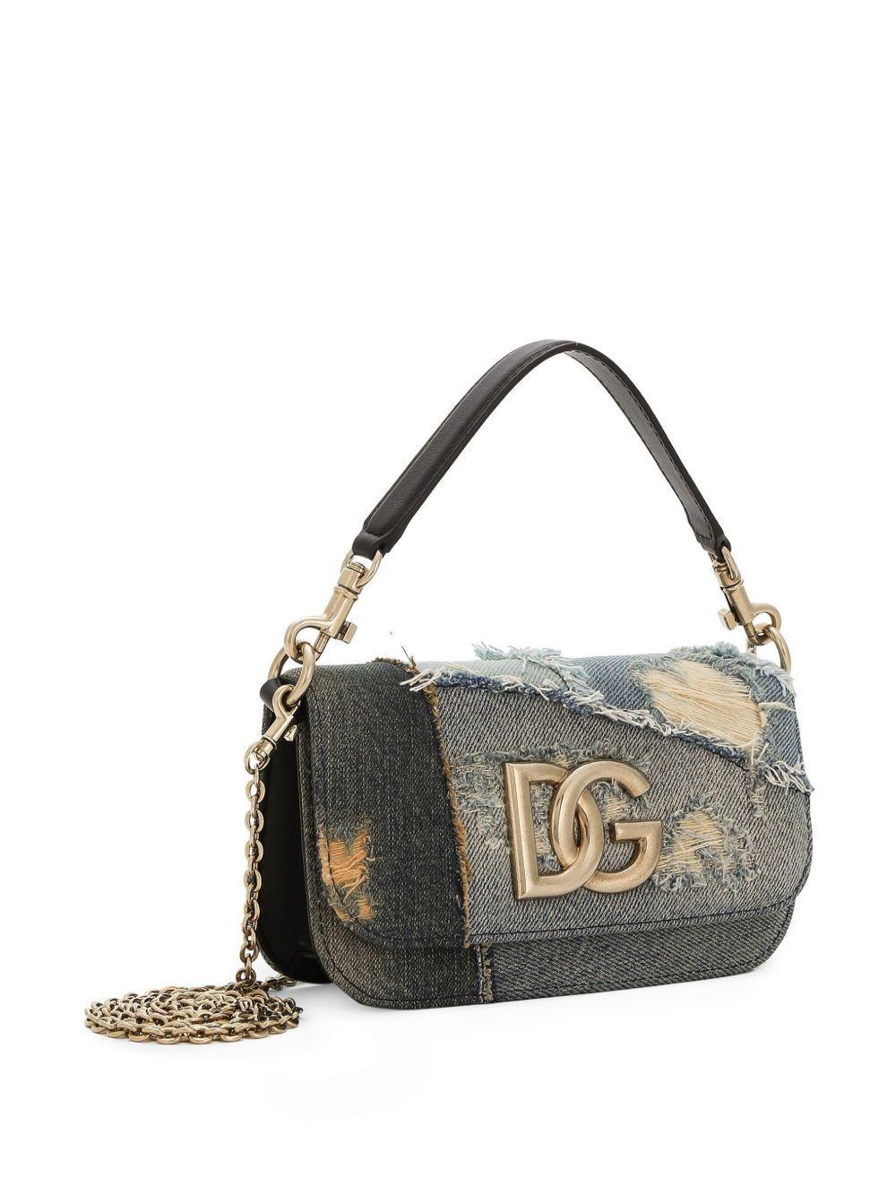 logo plaque patchwork denim cross body bag Product Image