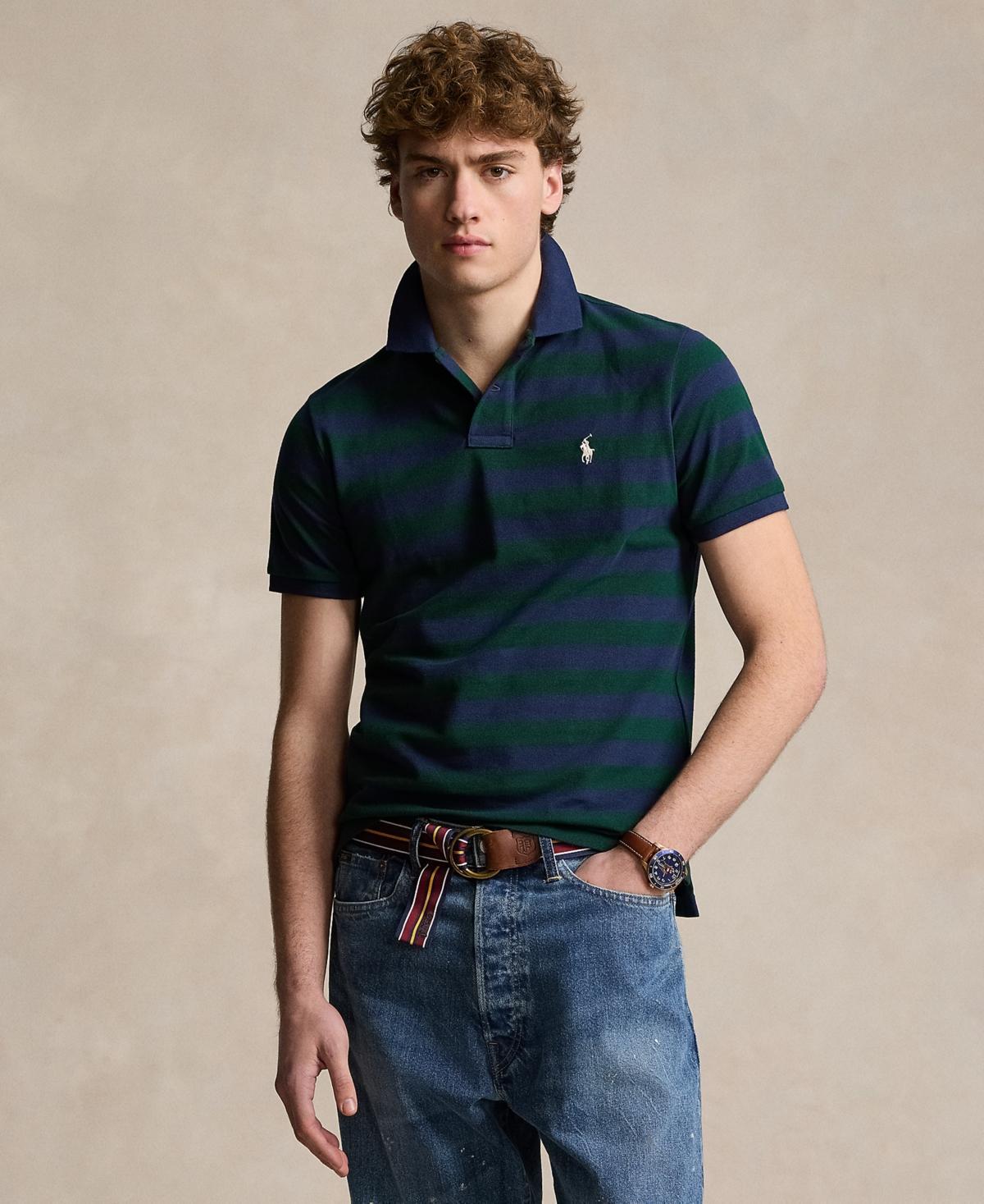 Mens Classic-Fit Striped Mesh Polo Shirt Product Image