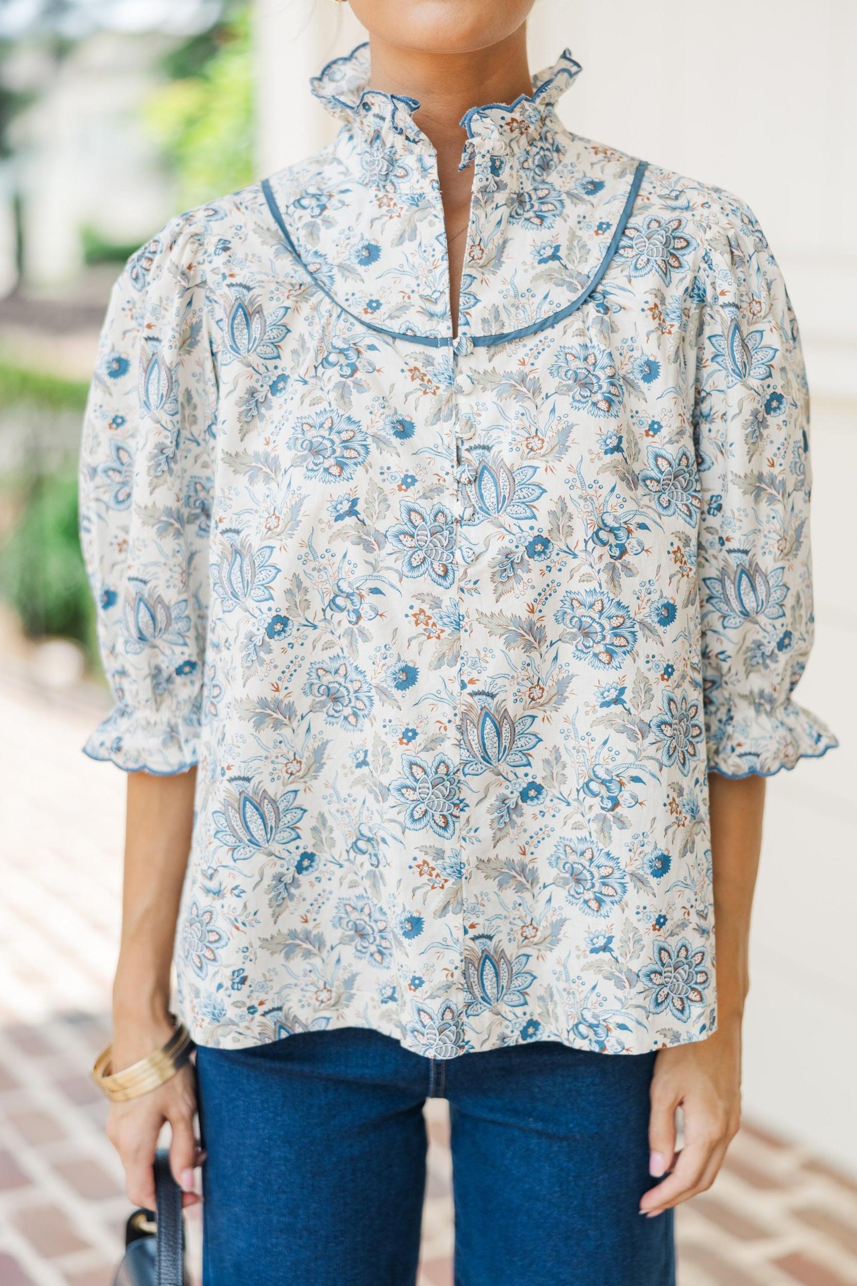 Keep It Up Cream Floral Ruffled Blouse Female Product Image