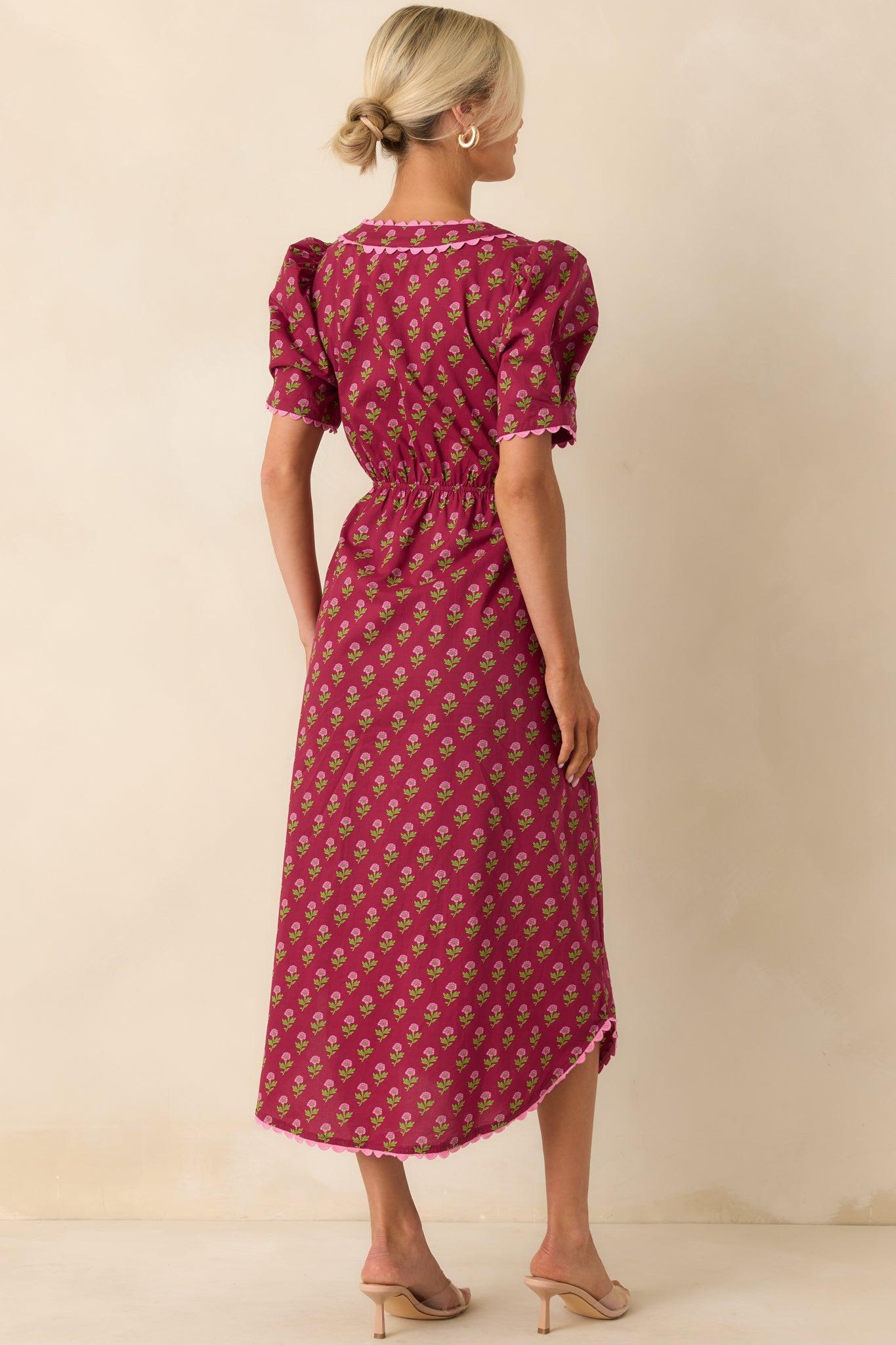 Always A Good Idea Burgundy Multi Floral Print Cotton Maxi Dress Product Image