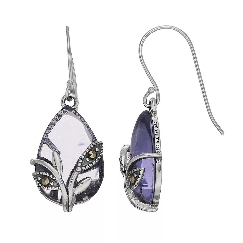 Tori Hill Sterling Silver Purple Glass & Marcasite Teardrop Earrings, Women's Product Image