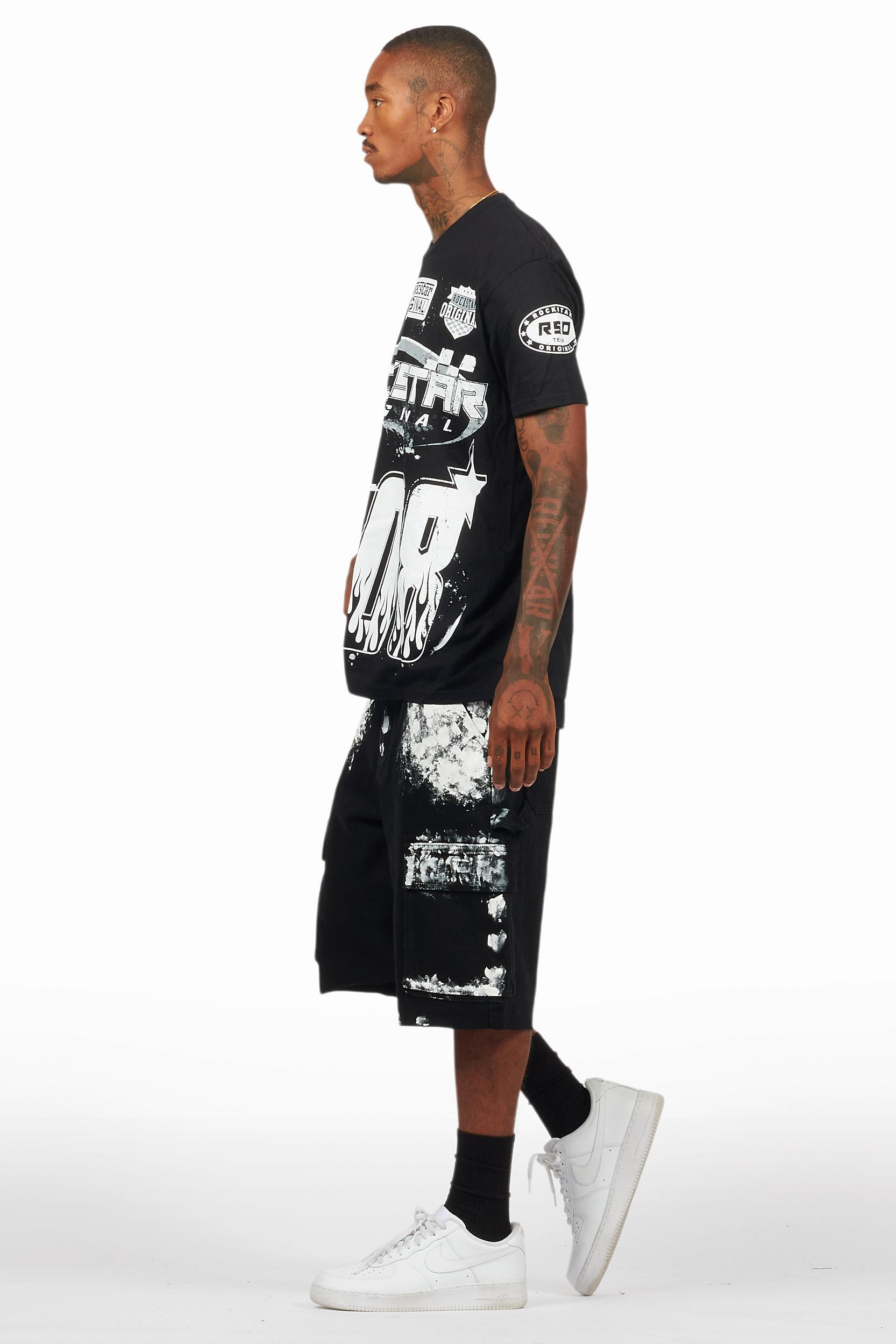 Amos Black/White T-Shirt/Denim Short Set Male Product Image