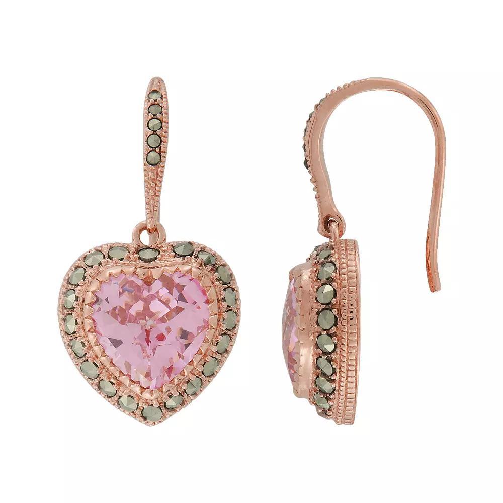 Lavish by TJM 14k Rose Gold Over Silver Pink Cubic Zirconia Heart Drop Earrings, Women's Product Image