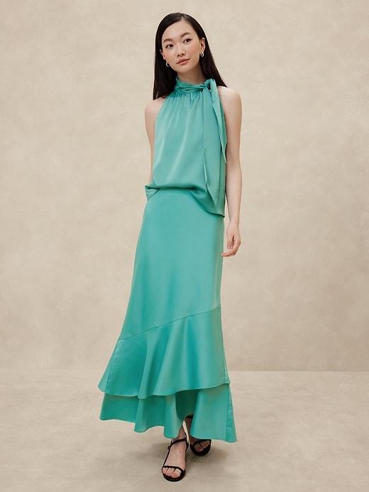 Satin Tiered Maxi Skirt Product Image