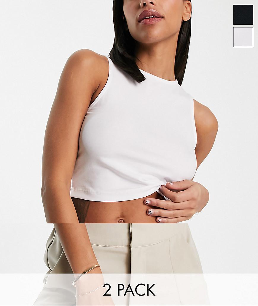 ASOS DESIGN 2 pack high neck super crop tank top Product Image