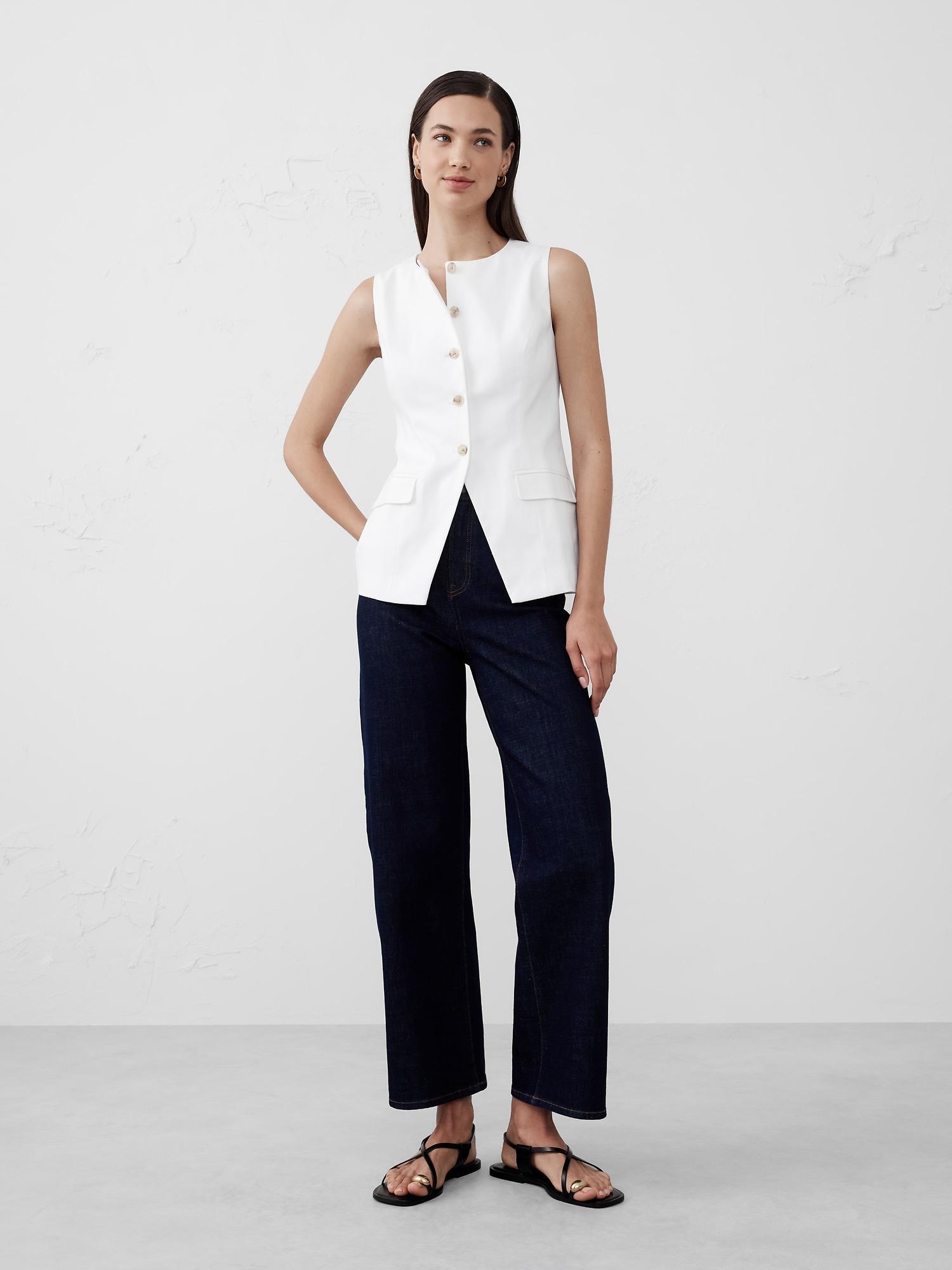 Linen-Blend Long Cutaway Vest Product Image