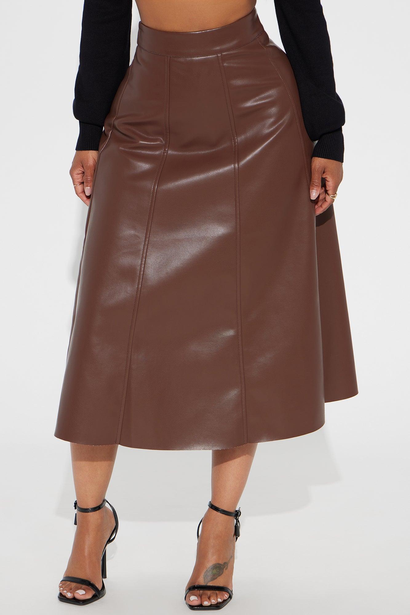 Don't Forget Faux Leather Midi Skirt - Brown Product Image